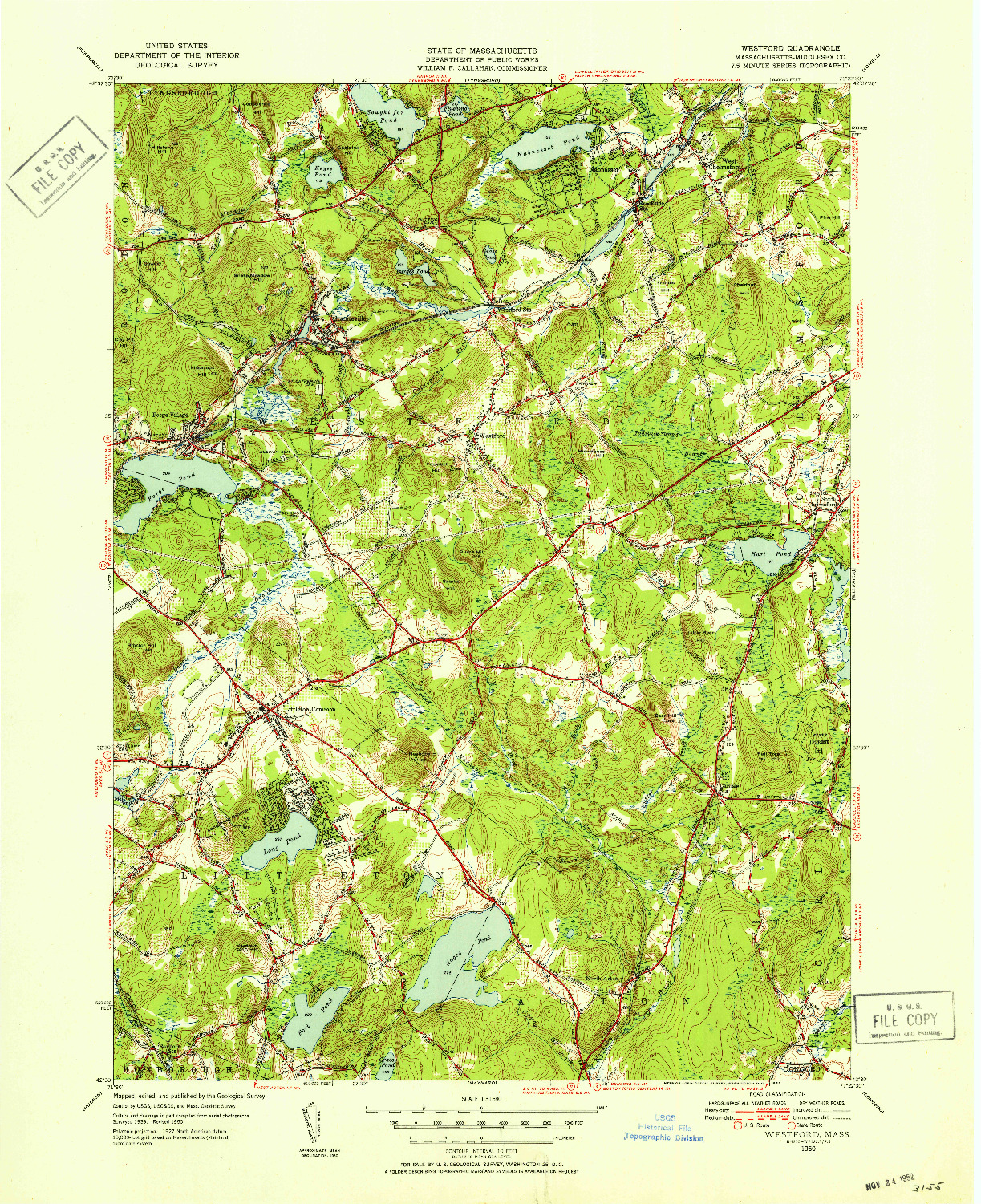 USGS 1:31680-SCALE QUADRANGLE FOR WESTFORD, MA 1950