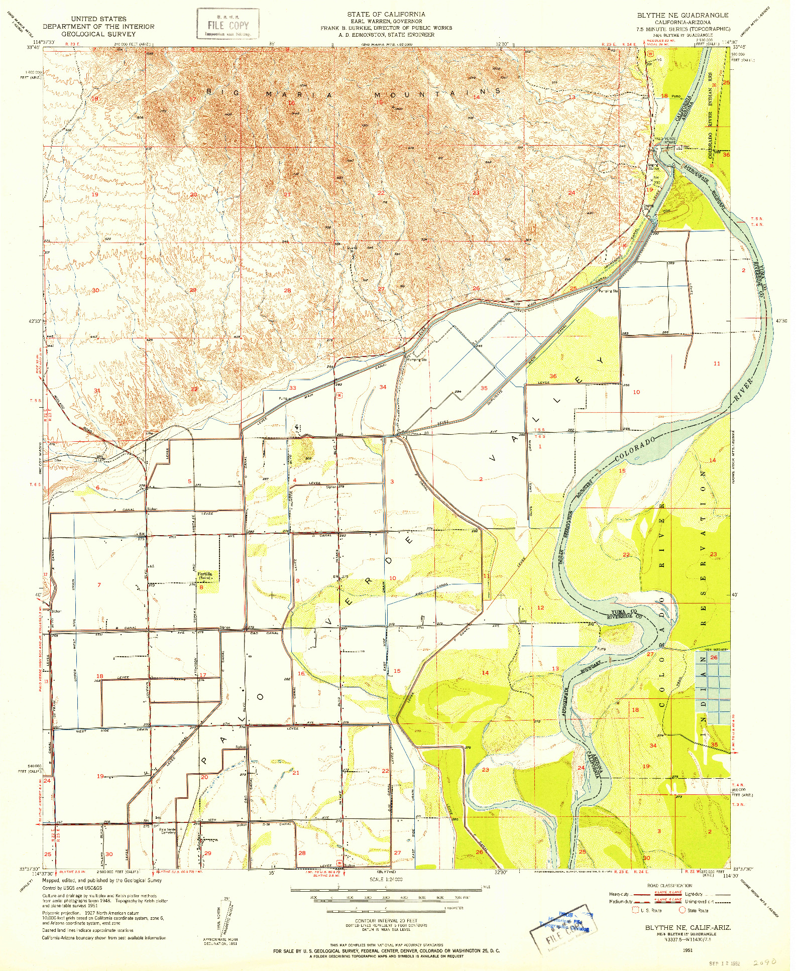 USGS 1:24000-SCALE QUADRANGLE FOR BLYTHE NE, CA 1951