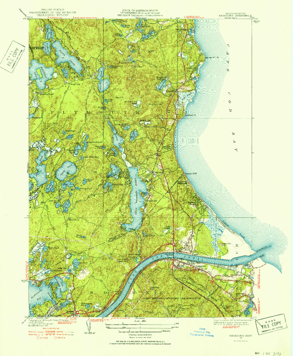 USGS 1:31680-SCALE QUADRANGLE FOR SAGAMORE, MA 1951