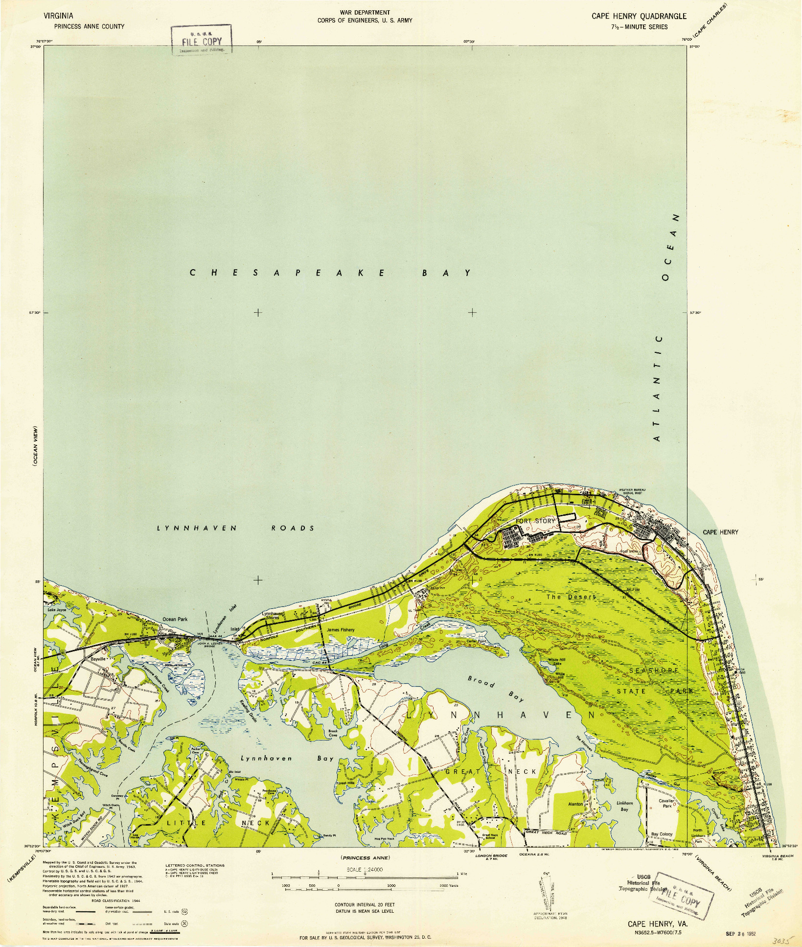 USGS 1:24000-SCALE QUADRANGLE FOR CAPE HENRY, VA 1952