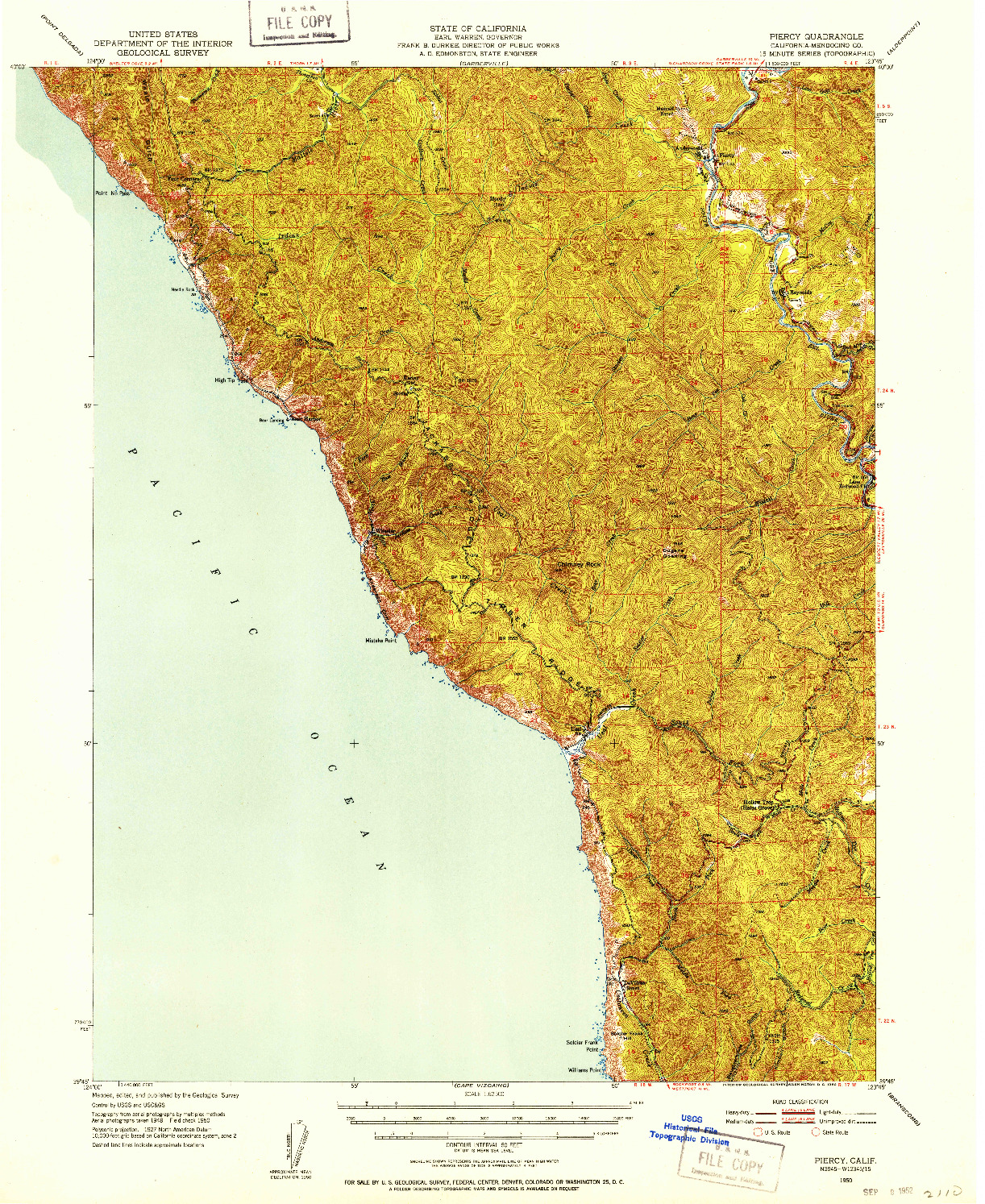 USGS 1:62500-SCALE QUADRANGLE FOR PIERCY, CA 1950