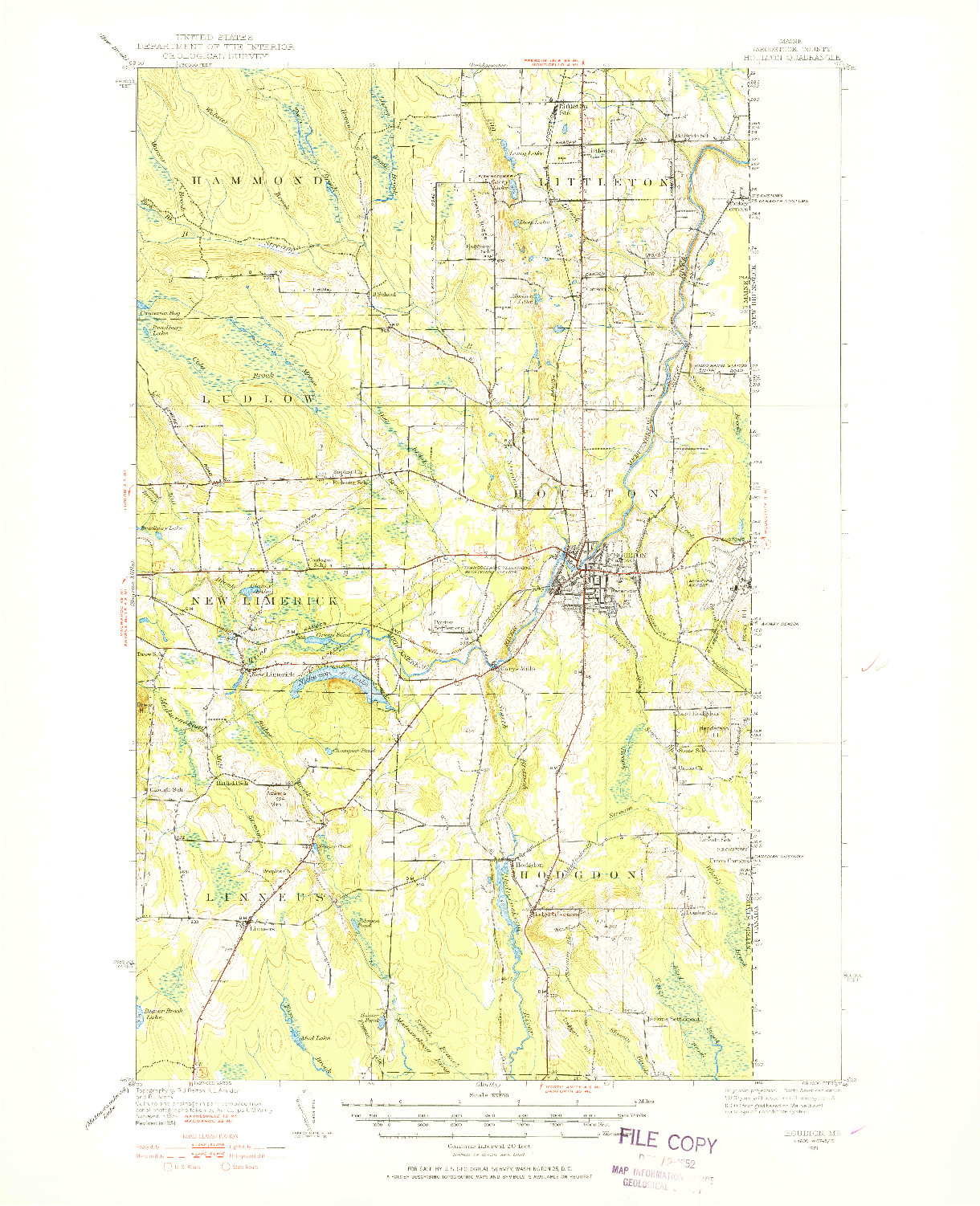 USGS 1:62500-SCALE QUADRANGLE FOR HOULTON, ME 1951