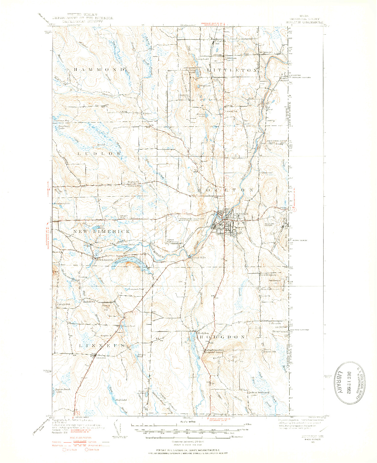 USGS 1:62500-SCALE QUADRANGLE FOR HOULTON, ME 1951