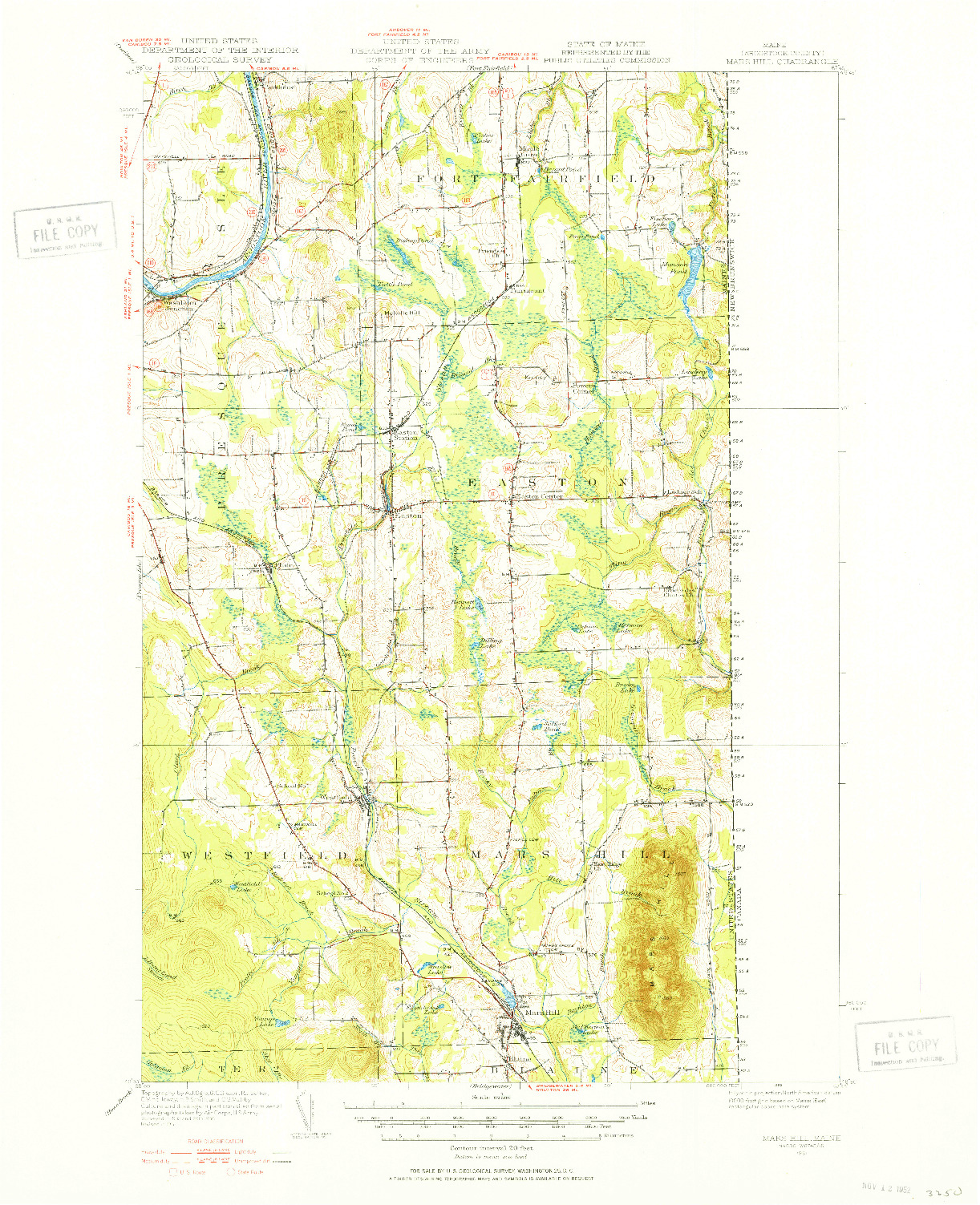 USGS 1:62500-SCALE QUADRANGLE FOR MARS HILL, ME 1951