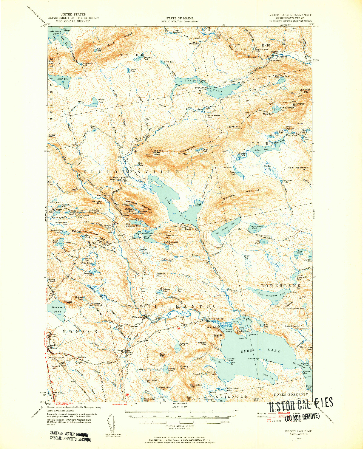 USGS 1:62500-SCALE QUADRANGLE FOR SEBEC LAKE, ME 1950