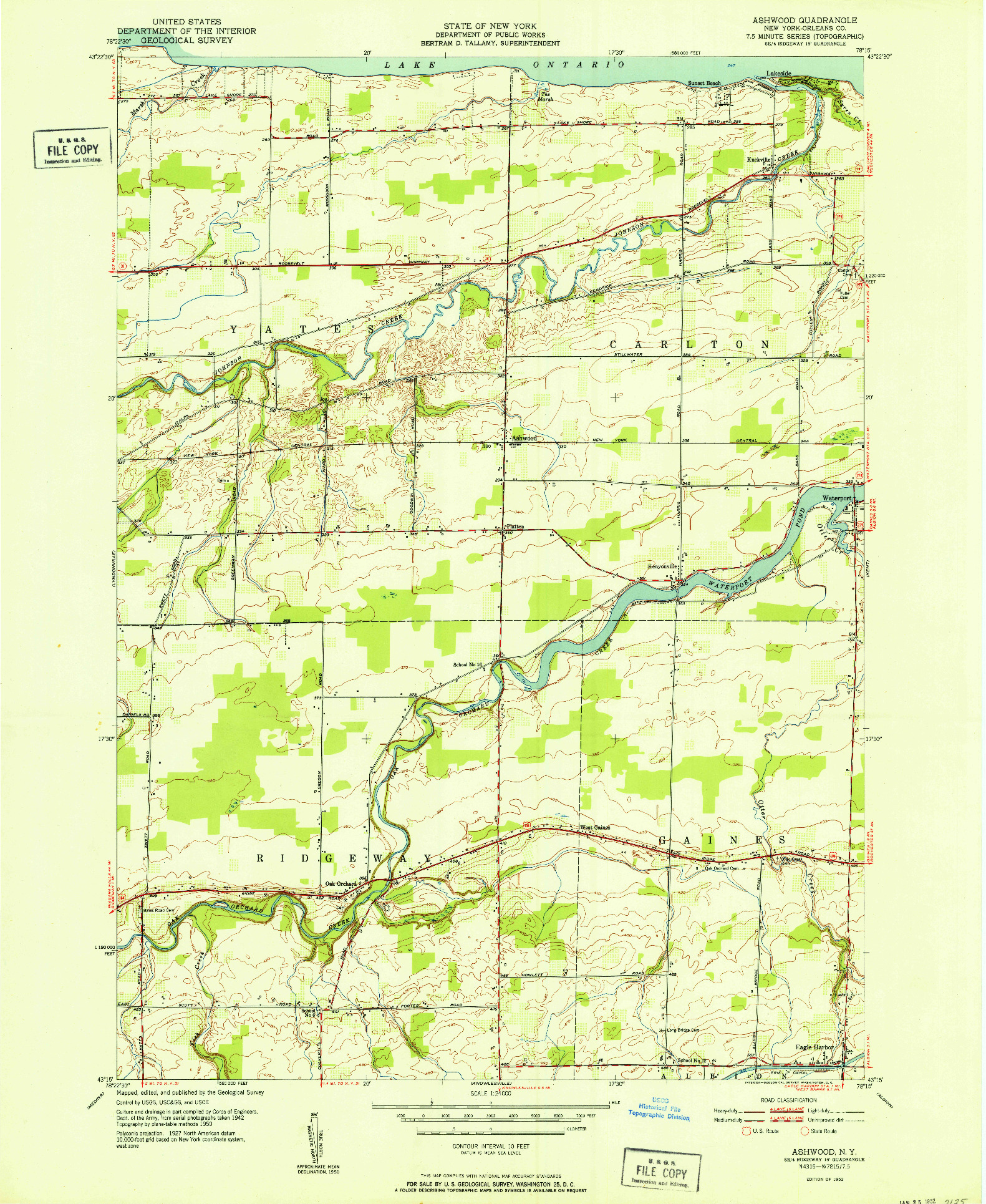 USGS 1:24000-SCALE QUADRANGLE FOR ASHWOOD, NY 1952