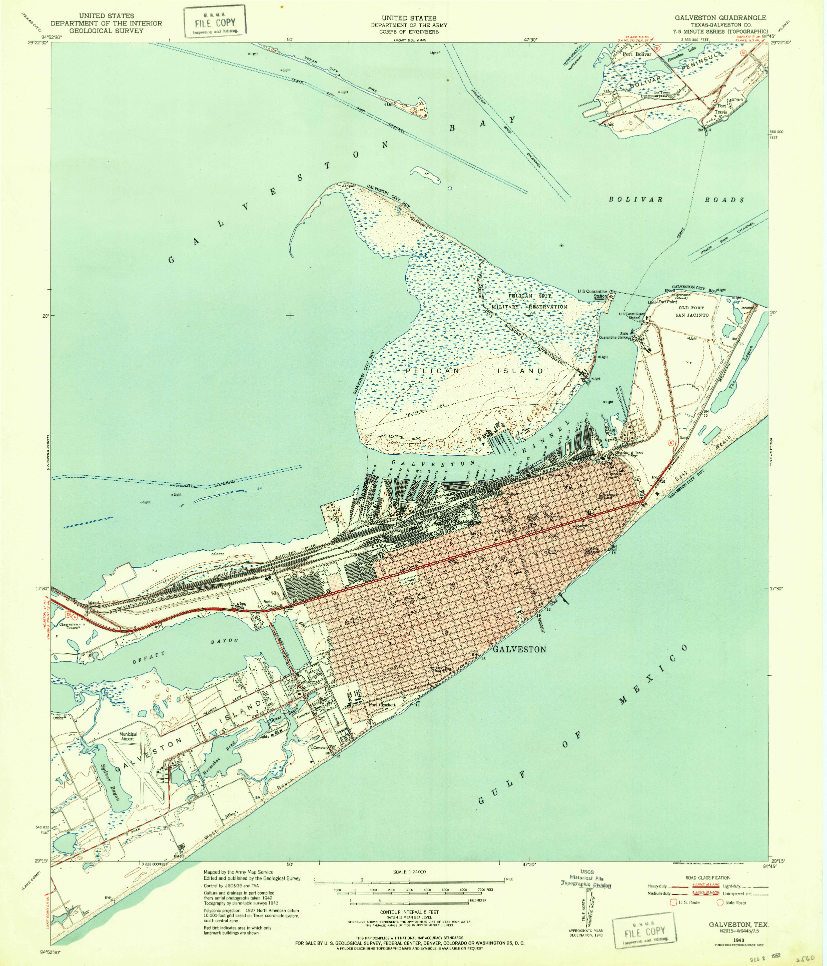 USGS 1:24000-SCALE QUADRANGLE FOR GALVESTON, TX 1943