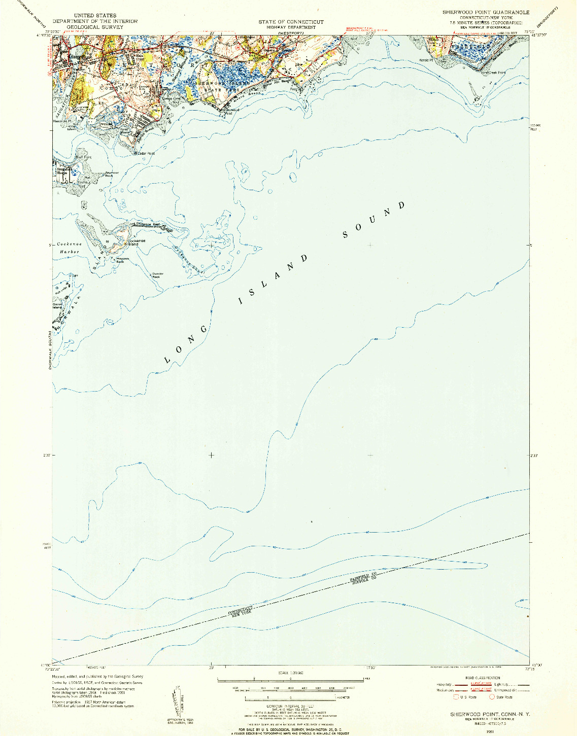 USGS 1:31680-SCALE QUADRANGLE FOR SHERWOOD POINT, CT 1951