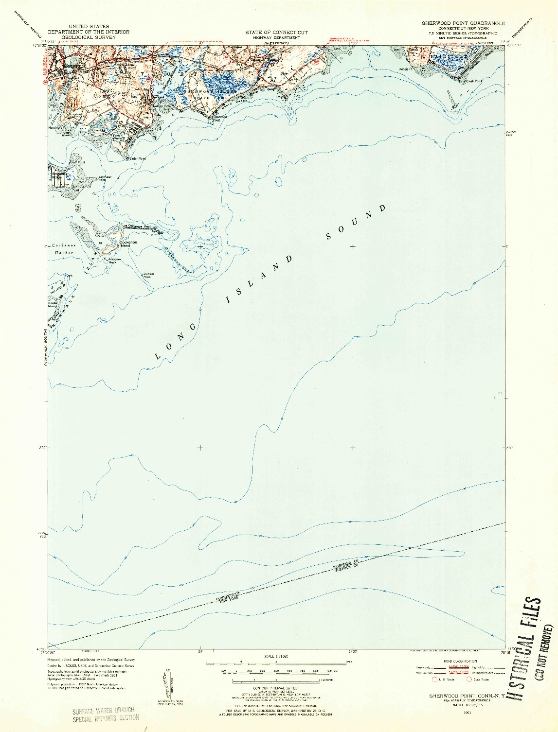 USGS 1:31680-SCALE QUADRANGLE FOR SHERWOOD POINT, CT 1951