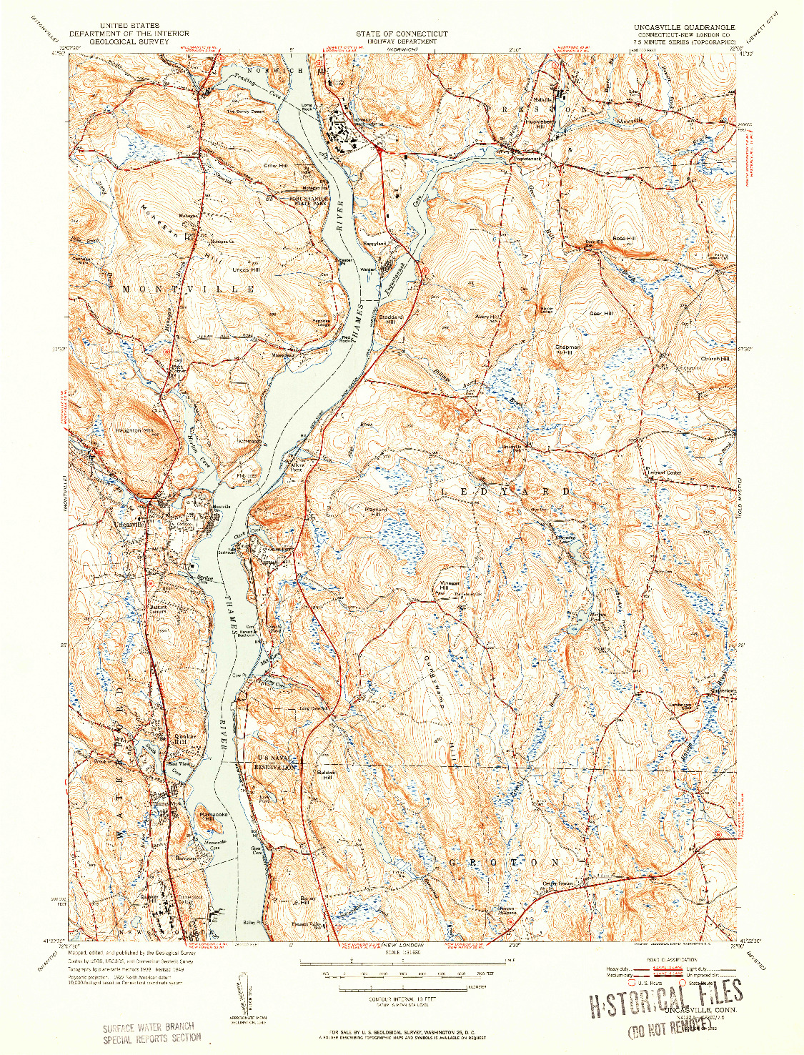 USGS 1:31680-SCALE QUADRANGLE FOR UNCASVILLE, CT 1952