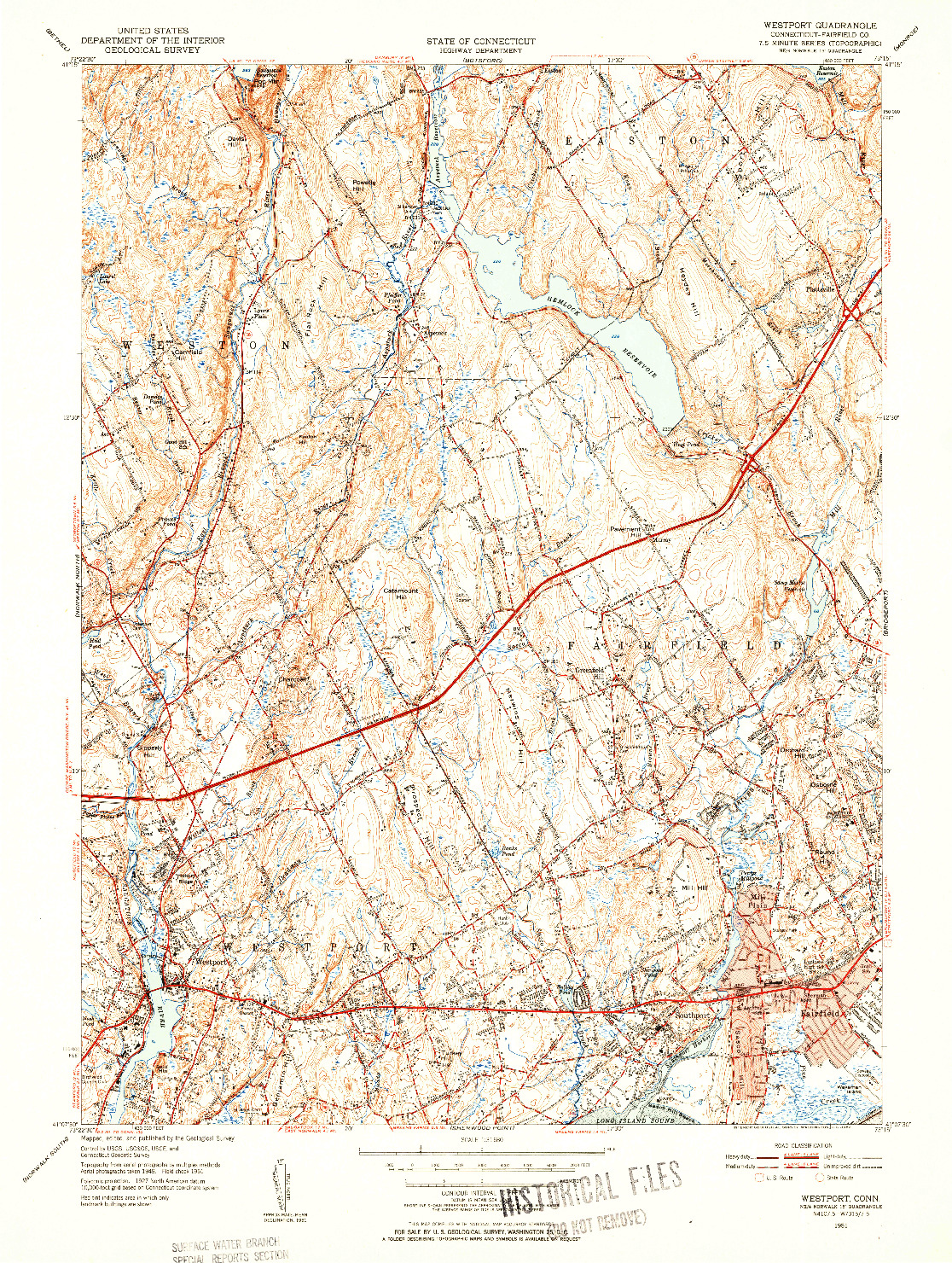 USGS 1:31680-SCALE QUADRANGLE FOR WESTPORT, CT 1951