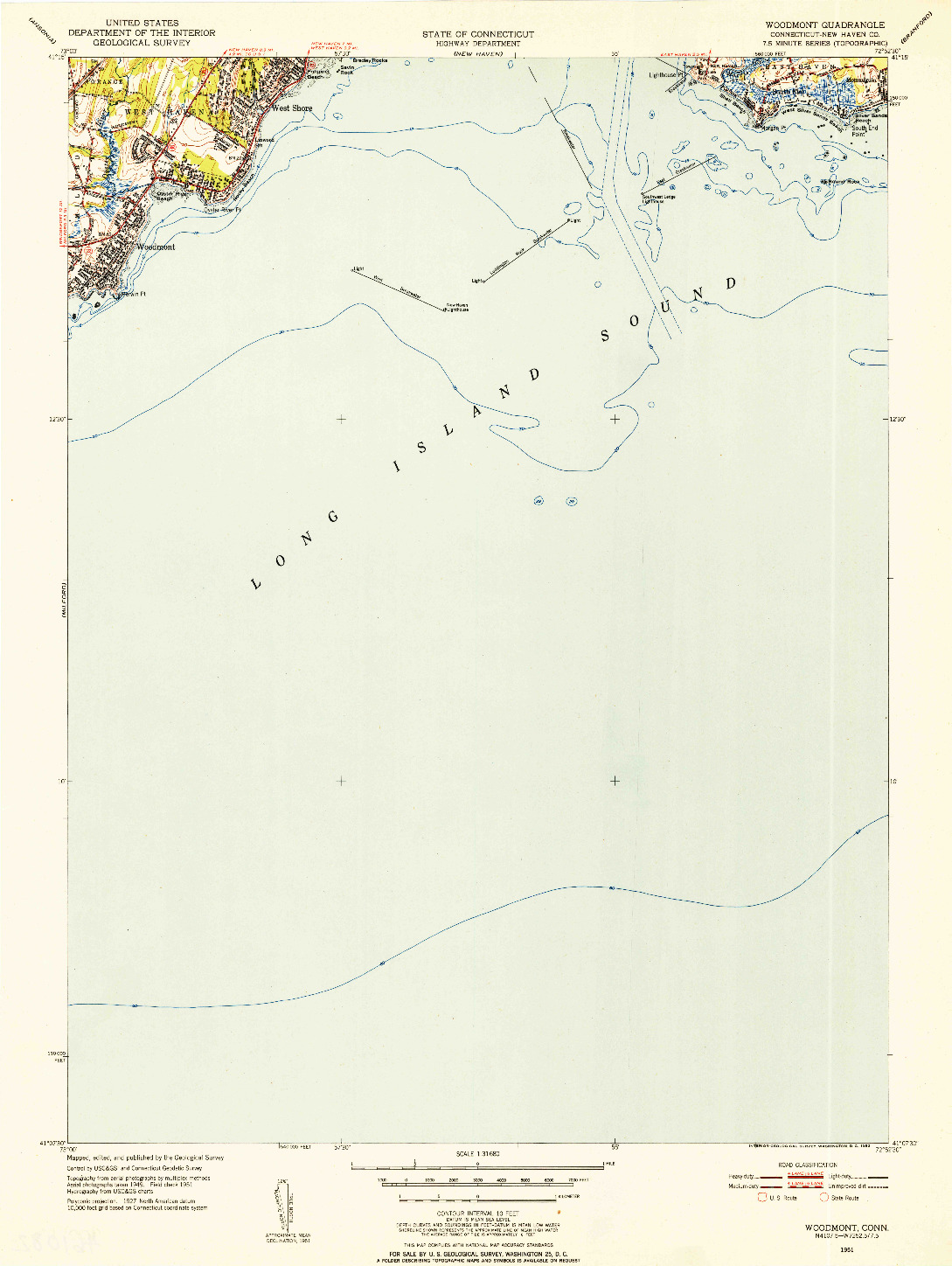 USGS 1:31680-SCALE QUADRANGLE FOR WOODMONT, CT 1951