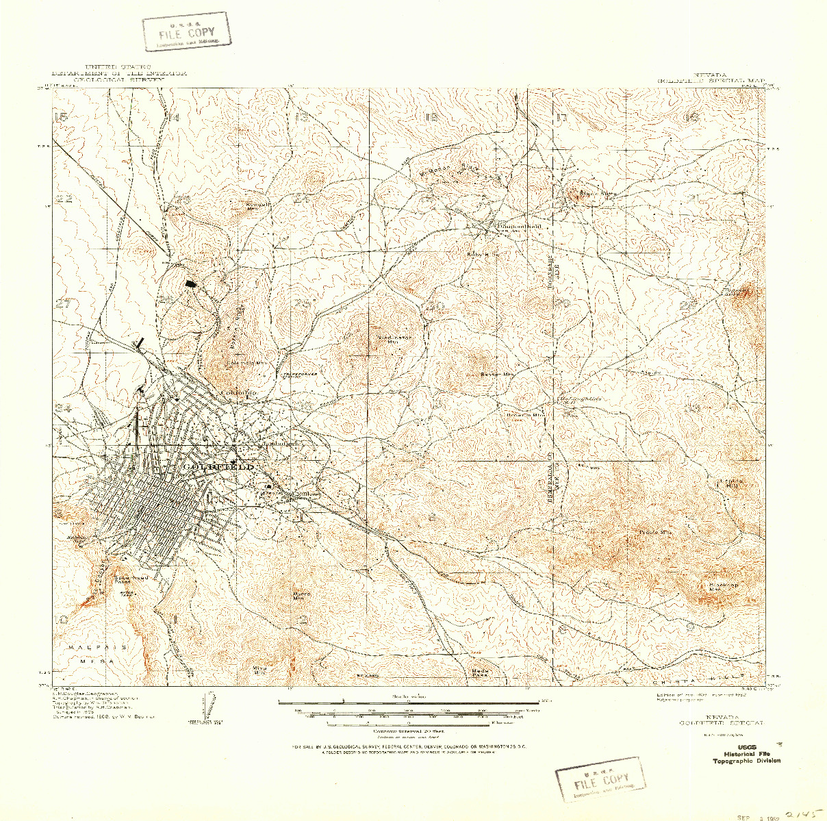 USGS 1:24000-SCALE QUADRANGLE FOR GOLDFIELD, NV 1909