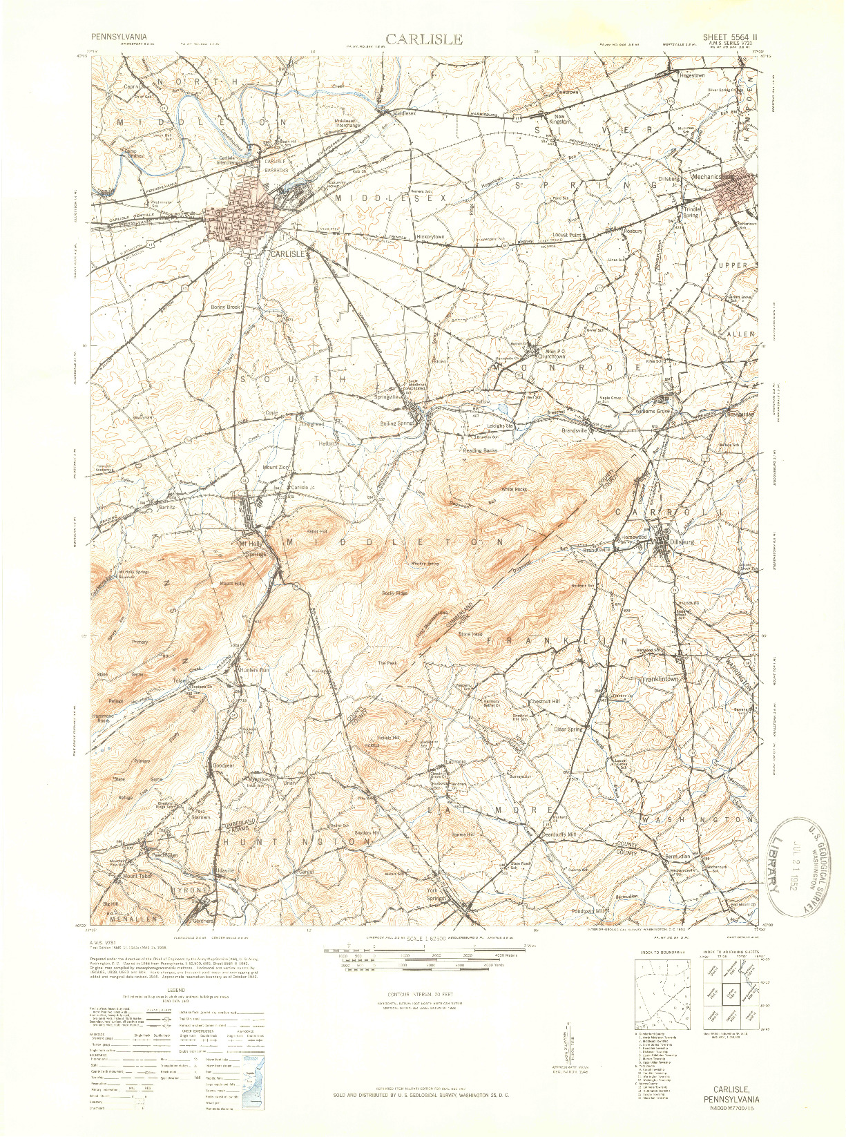 USGS 1:62500-SCALE QUADRANGLE FOR CARLISLE, PA 1943