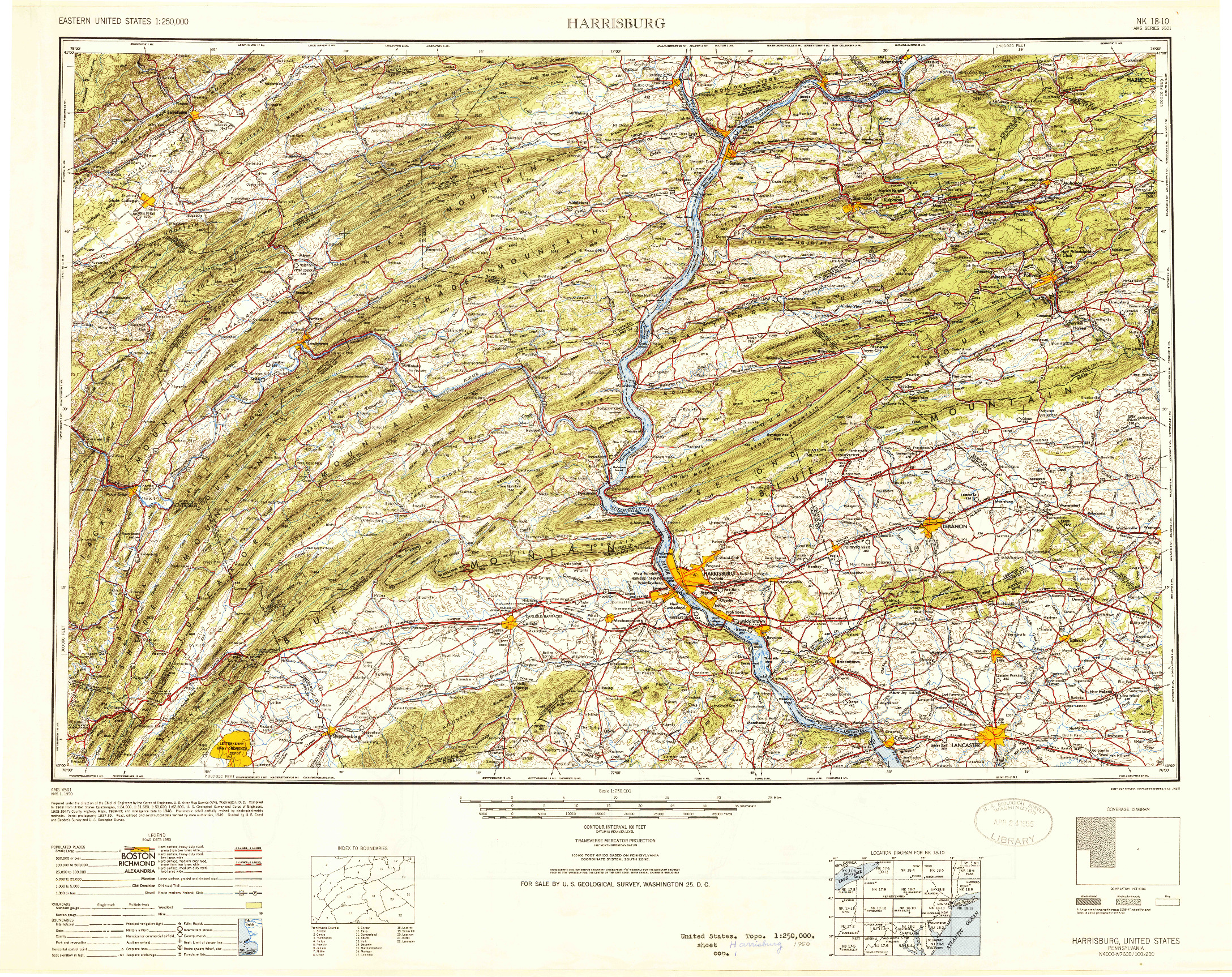 USGS 1:250000-SCALE QUADRANGLE FOR HARRISBURG, PA 1950