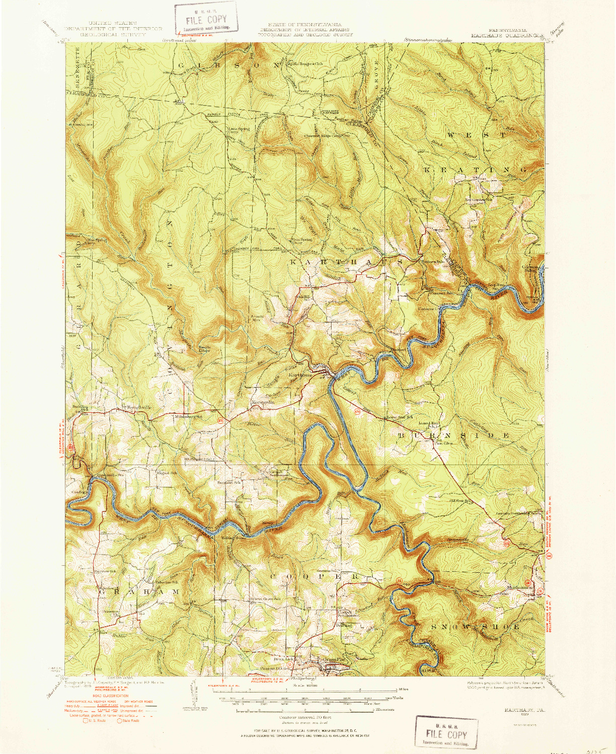 USGS 1:62500-SCALE QUADRANGLE FOR KARTHAUS, PA 1929