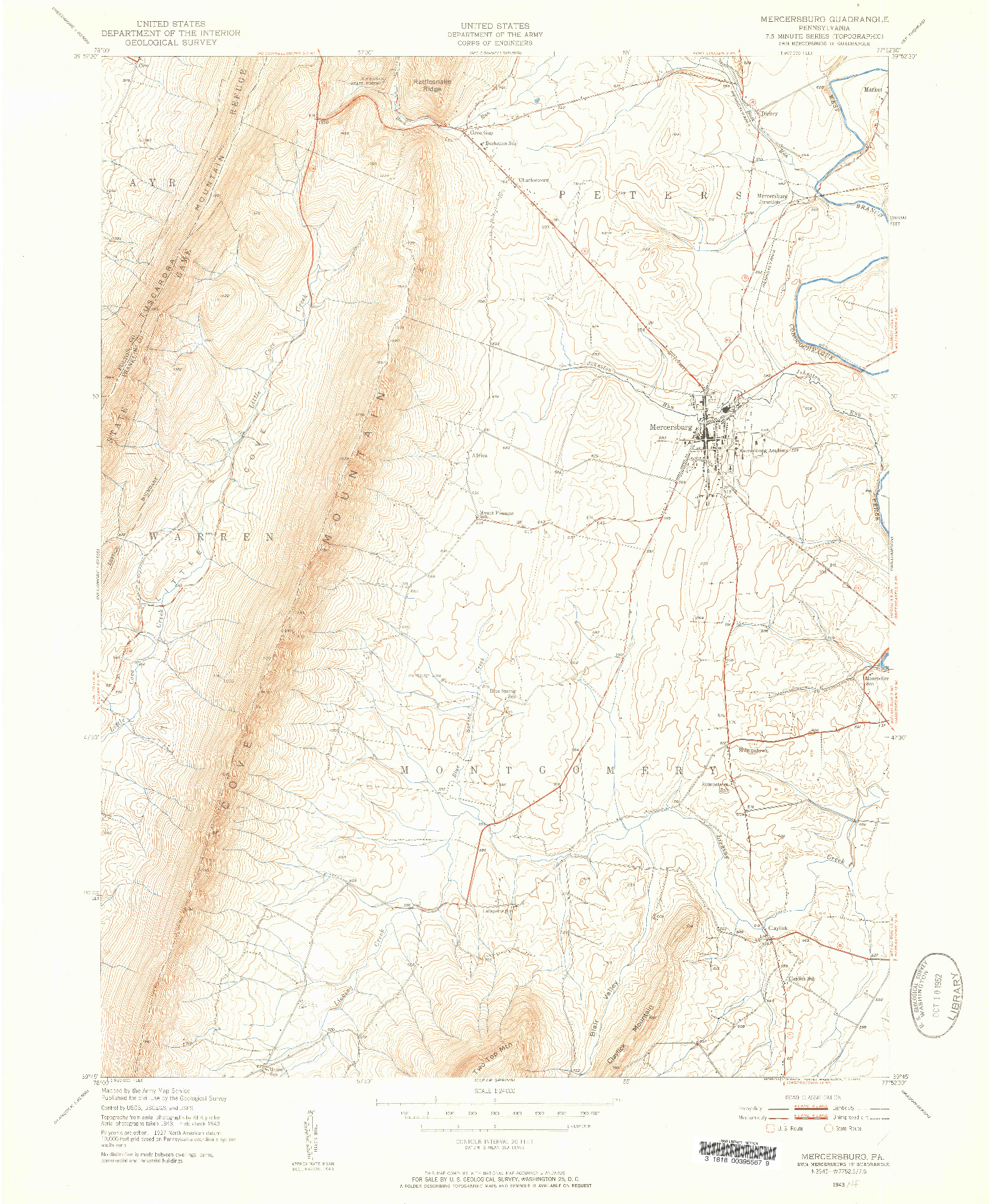 USGS 1:24000-SCALE QUADRANGLE FOR MERCERSBURG, PA 1943