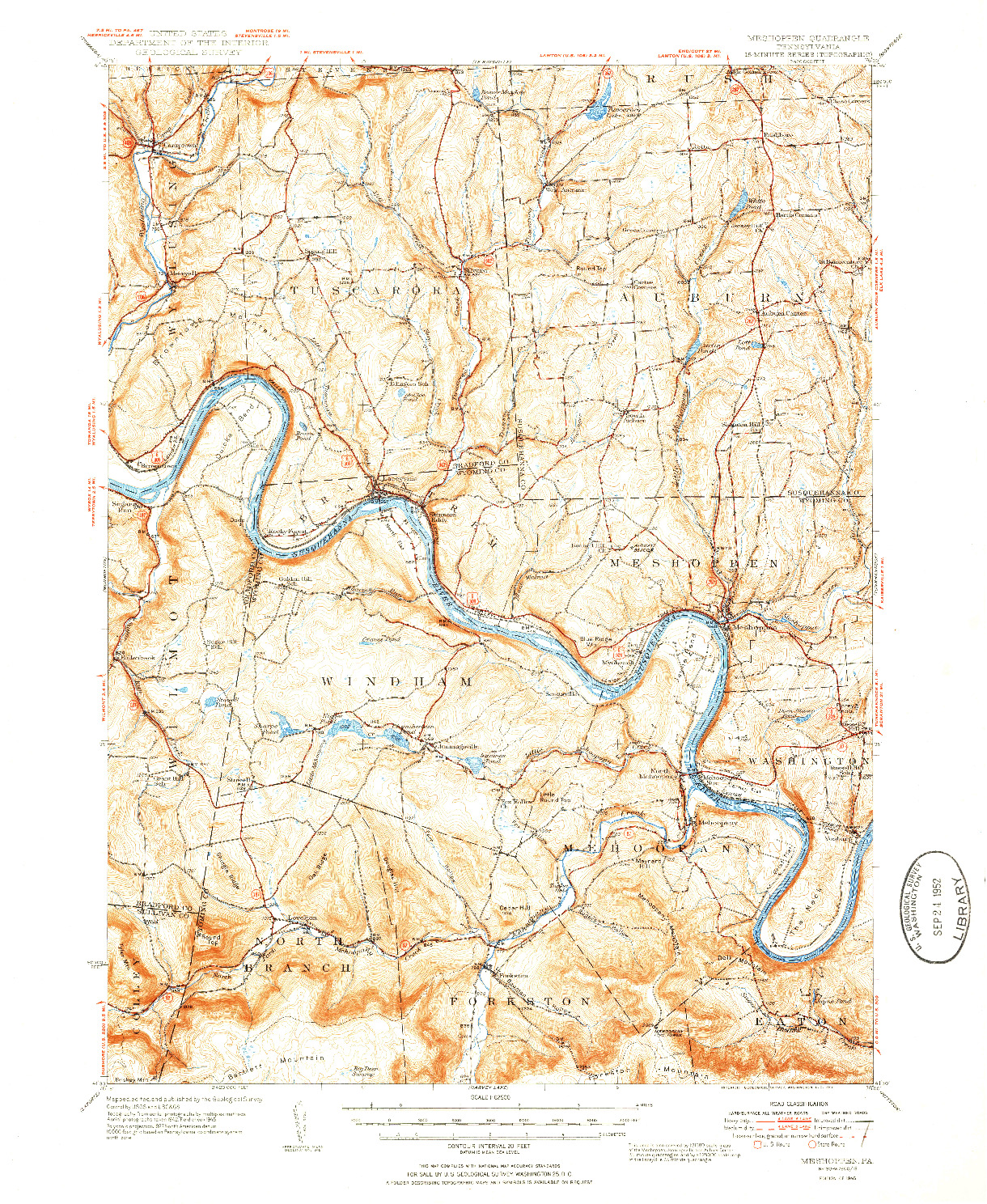 USGS 1:62500-SCALE QUADRANGLE FOR MESHOPPEN, PA 1945