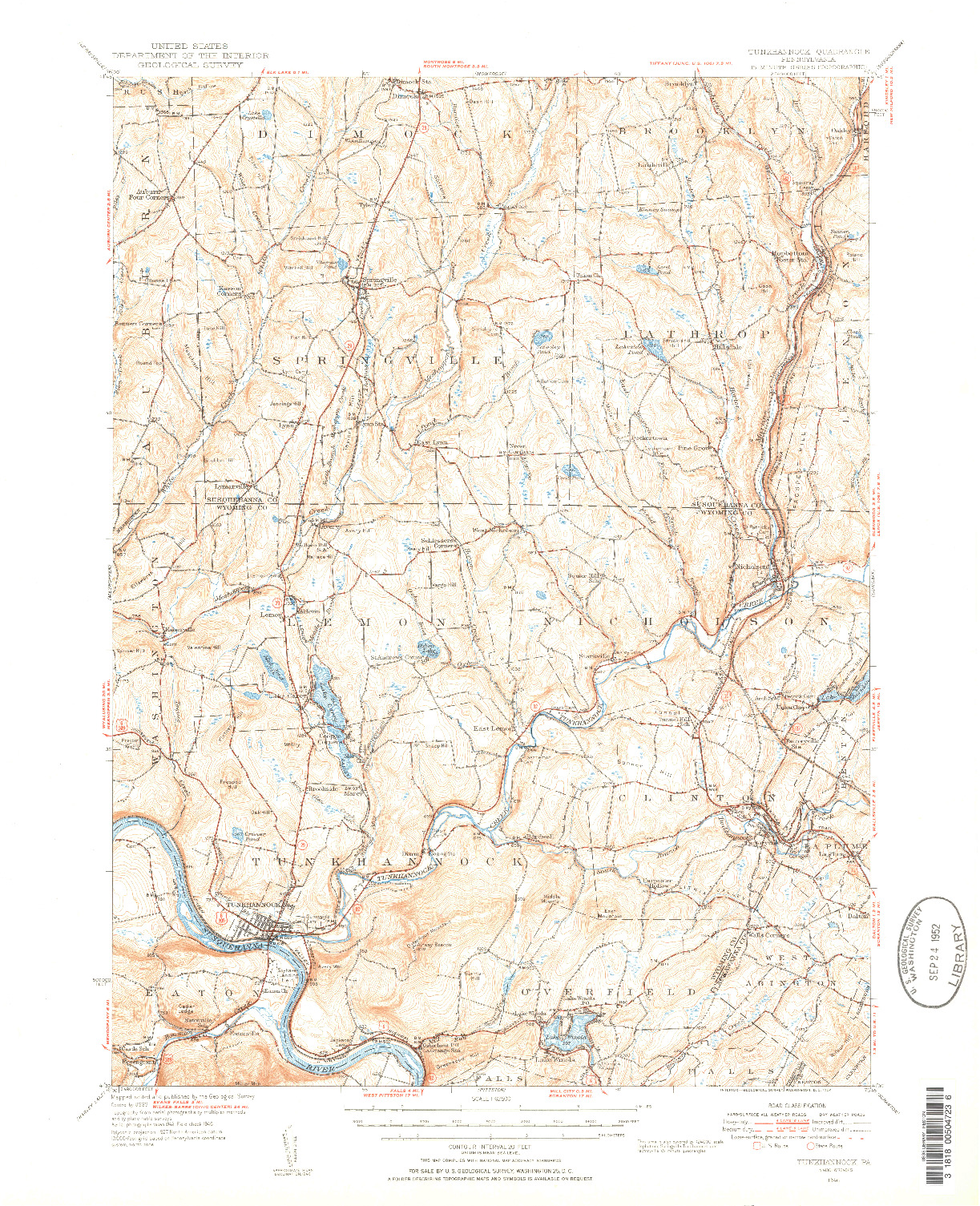 USGS 1:62500-SCALE QUADRANGLE FOR TUNKHANNOCK, PA 1946