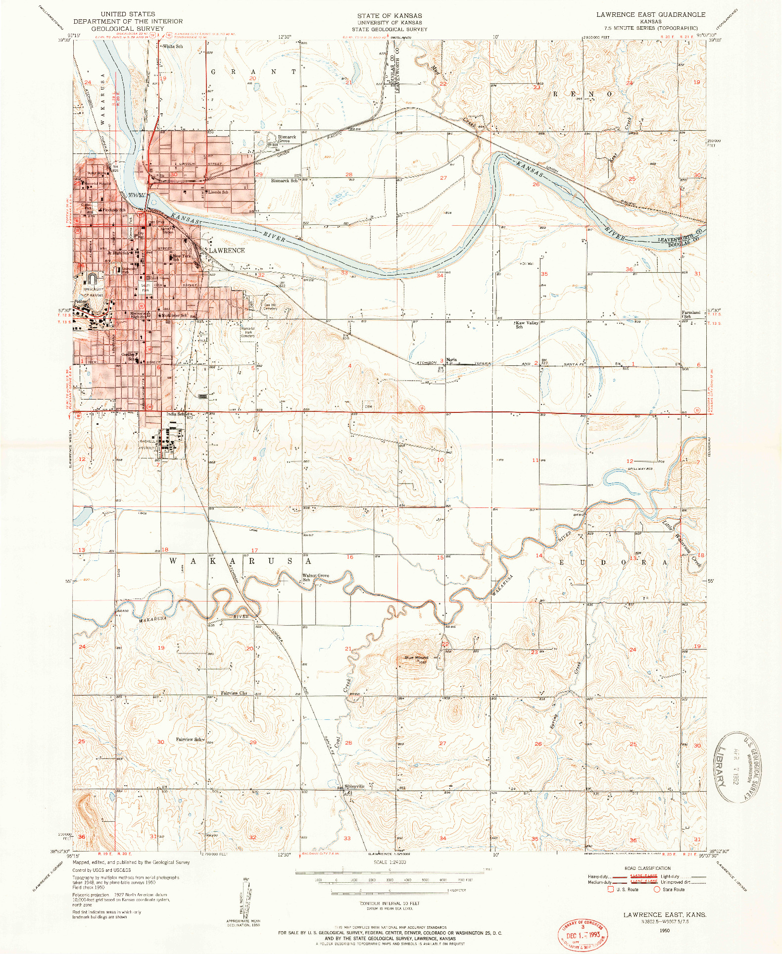 USGS 1:24000-SCALE QUADRANGLE FOR LAWRENCE EAST, KS 1950