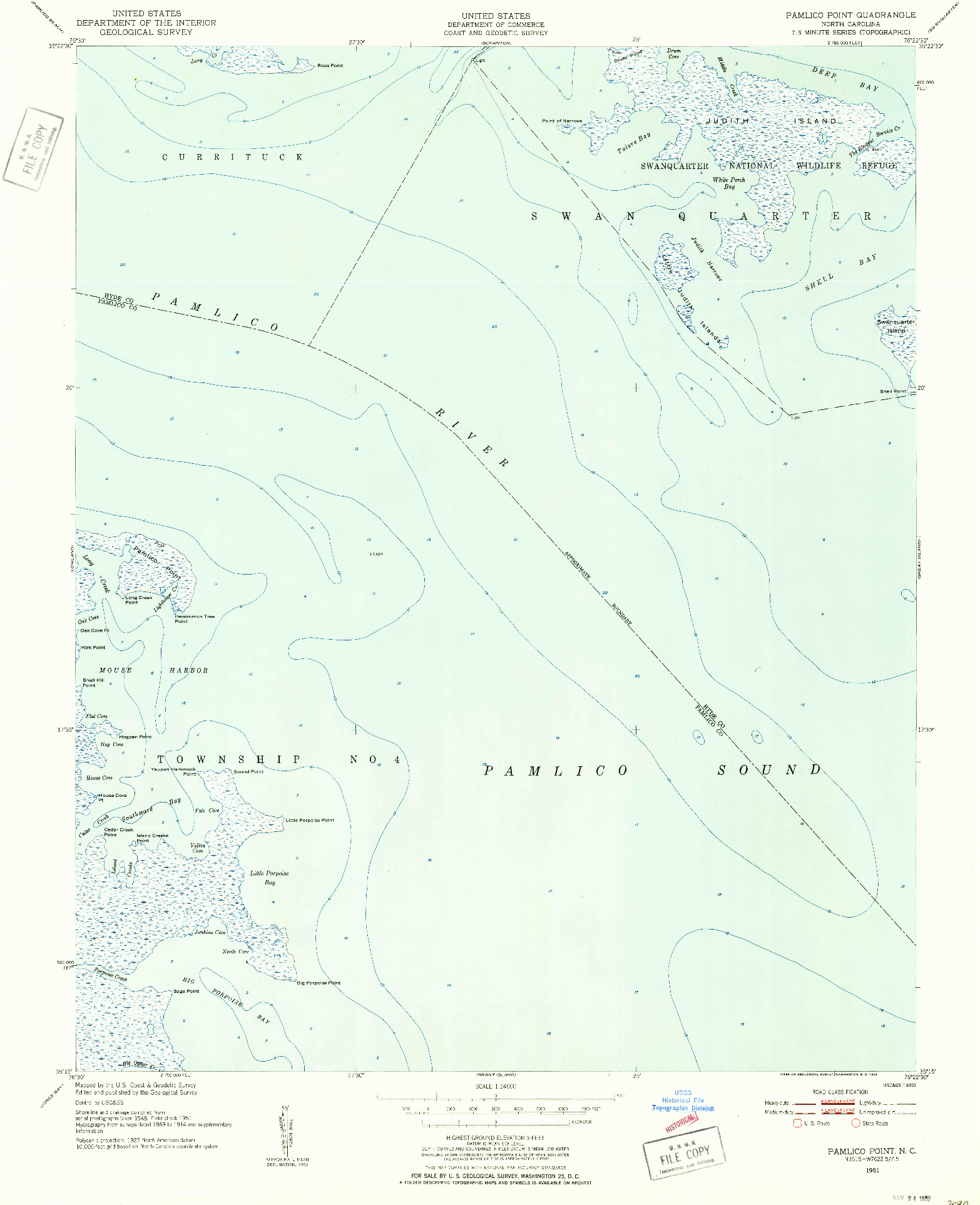 USGS 1:24000-SCALE QUADRANGLE FOR PAMLICO POINT, NC 1951