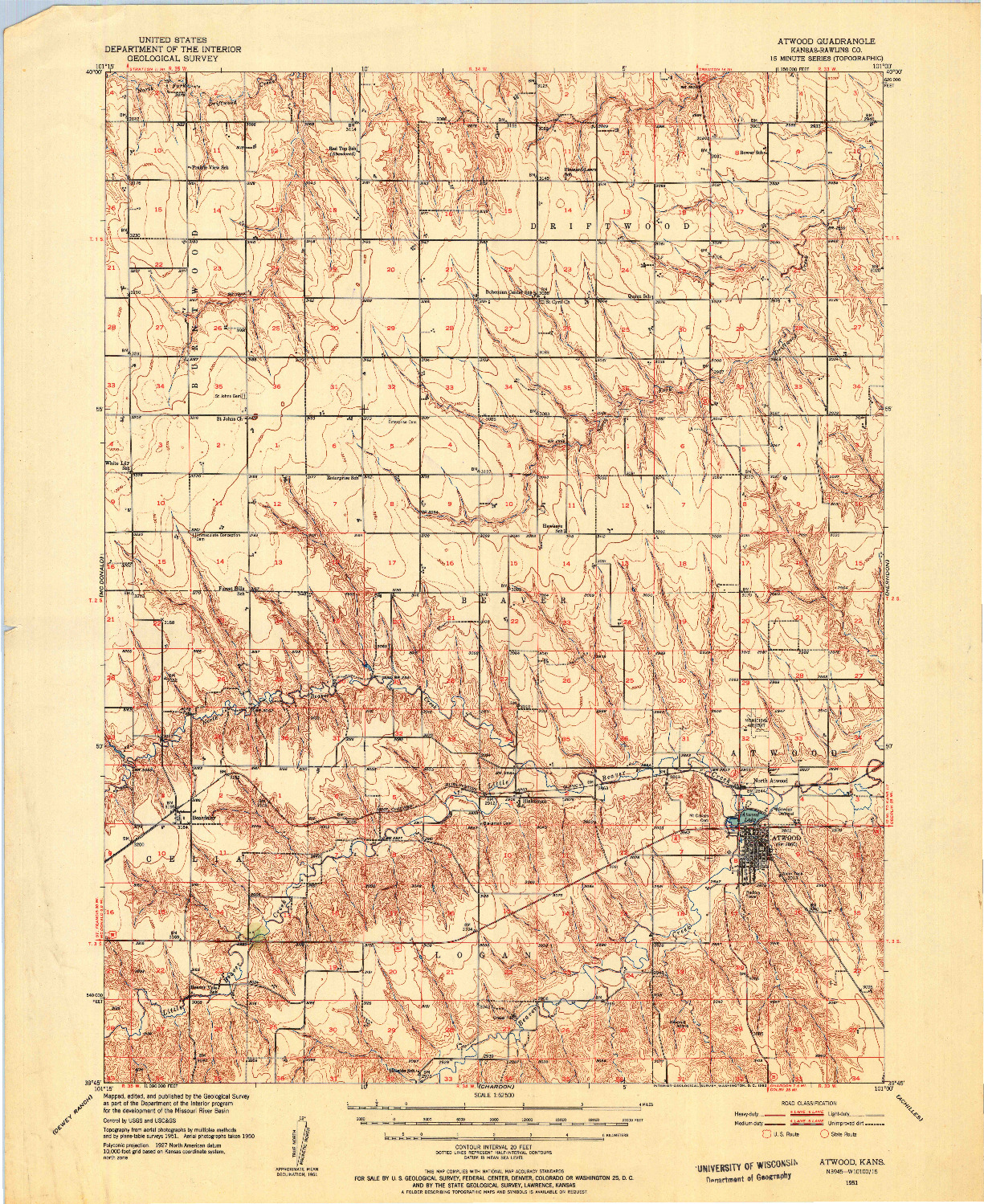 USGS 1:62500-SCALE QUADRANGLE FOR ATWOOD, KS 1951