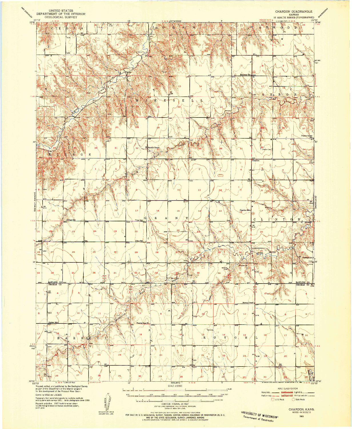 USGS 1:62500-SCALE QUADRANGLE FOR CHARDON, KS 1951