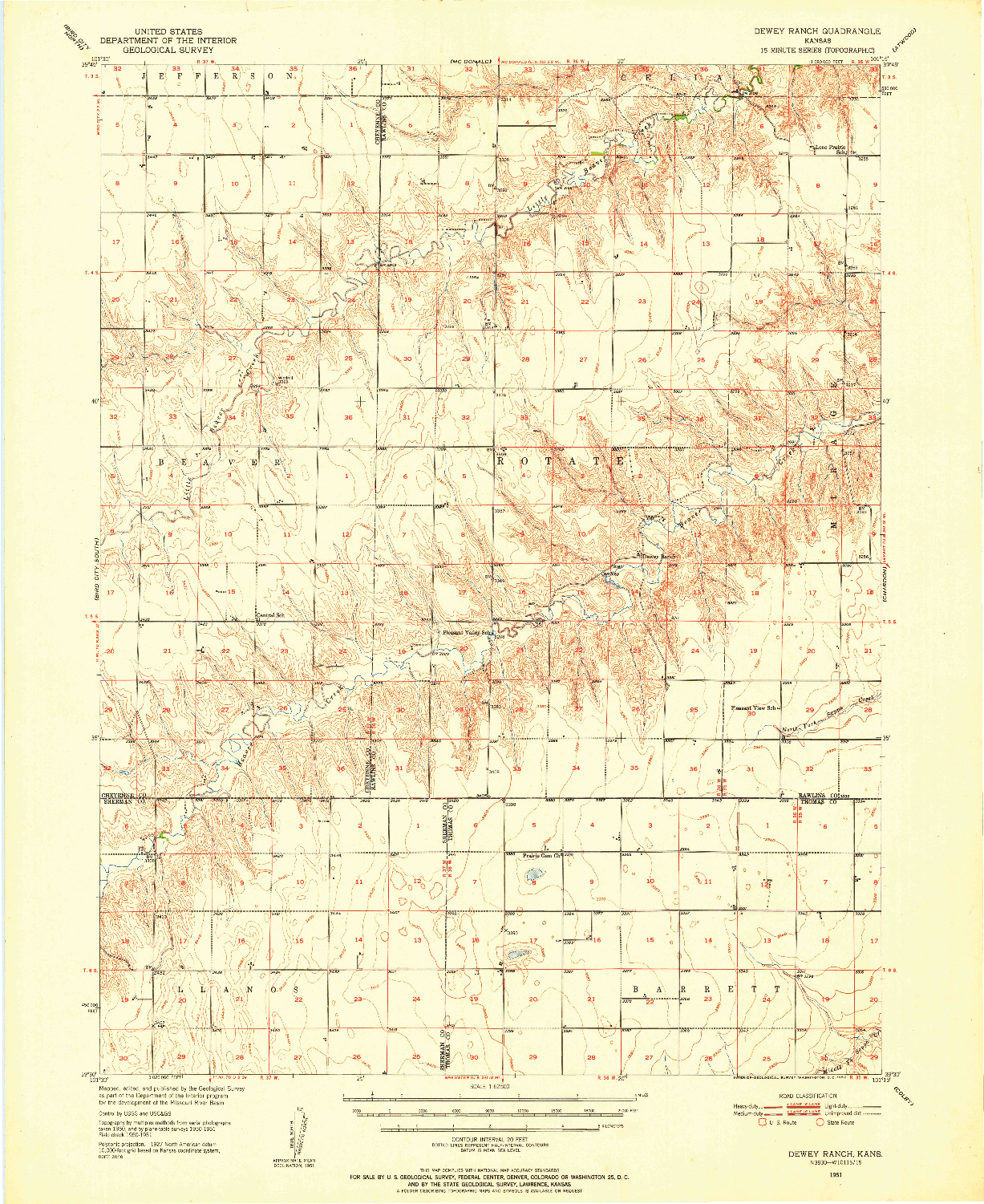 USGS 1:62500-SCALE QUADRANGLE FOR DEWEY RANCH, KS 1951