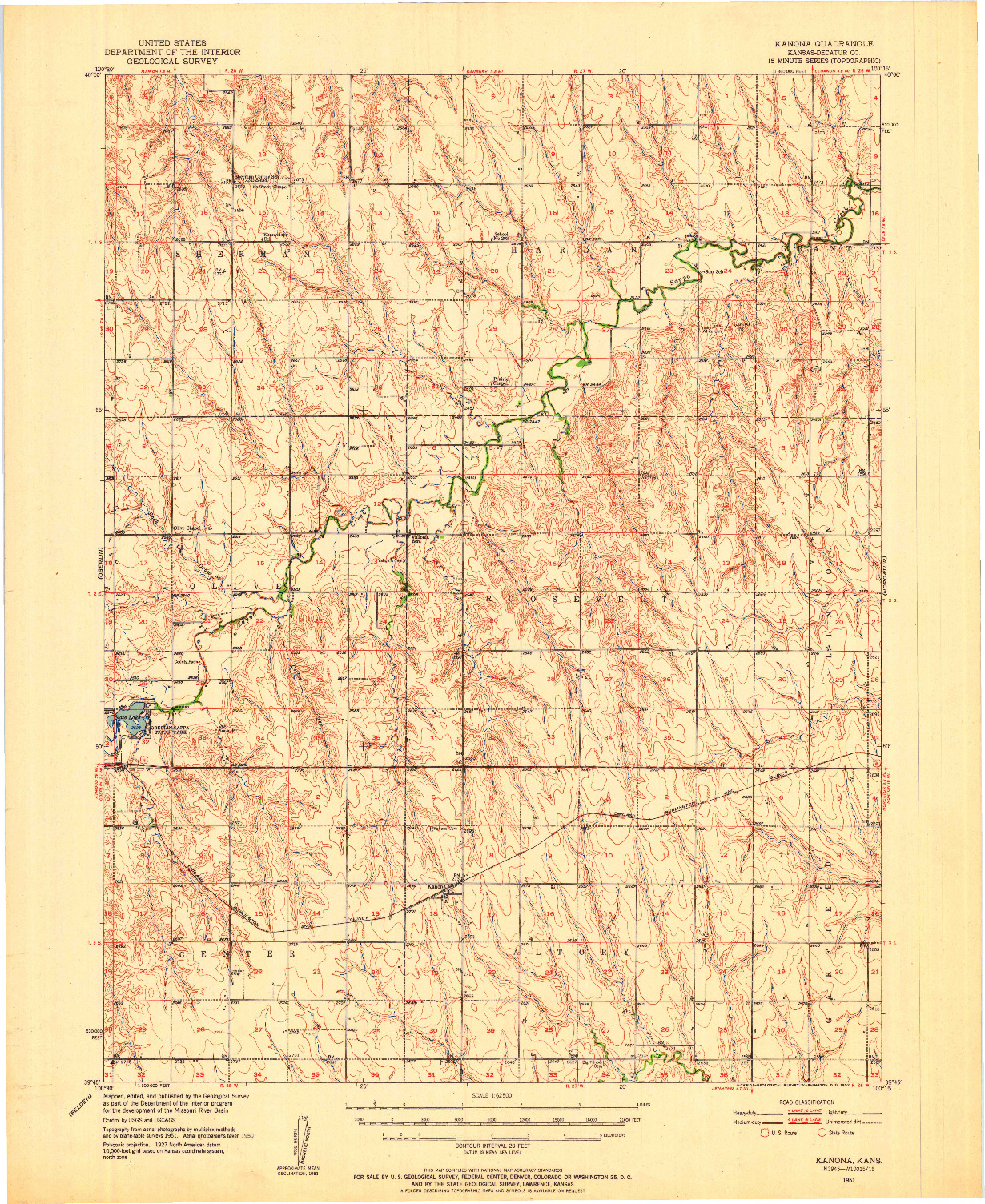 USGS 1:62500-SCALE QUADRANGLE FOR KANONA, KS 1951