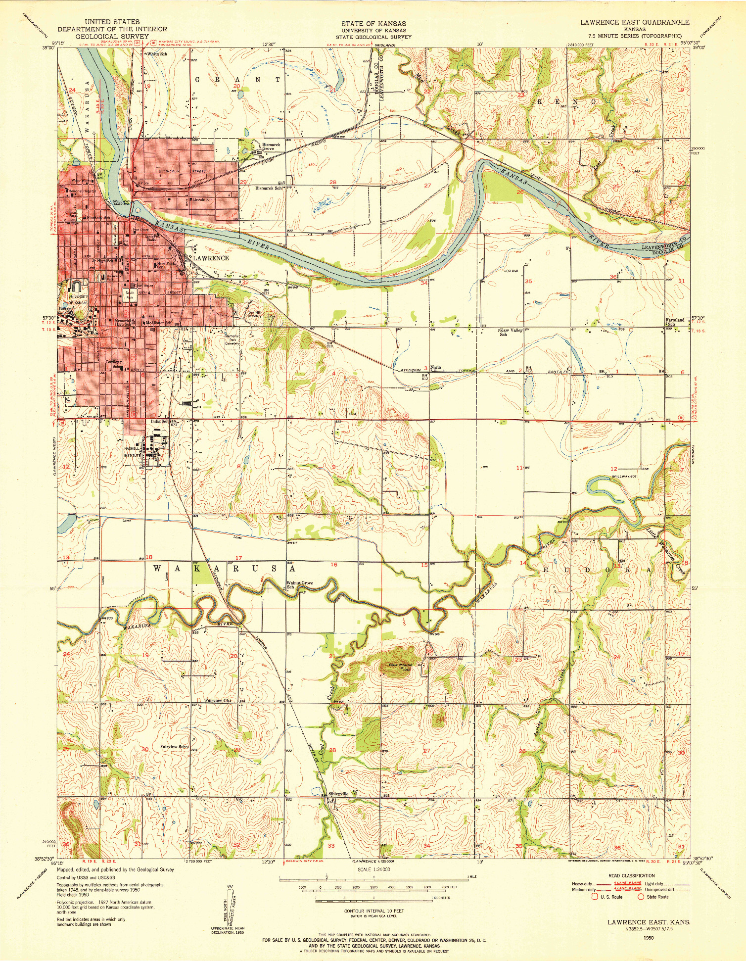 USGS 1:24000-SCALE QUADRANGLE FOR LAWRENCE EAST, KS 1950