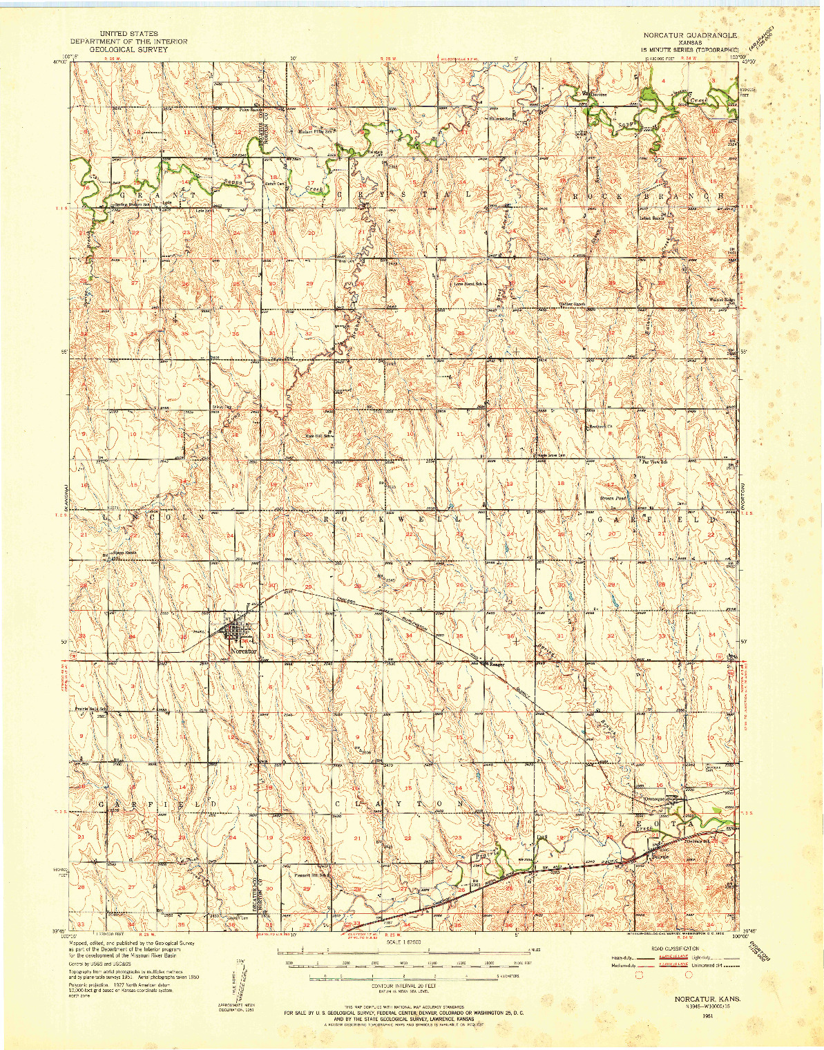 USGS 1:62500-SCALE QUADRANGLE FOR NORCATUR, KS 1951