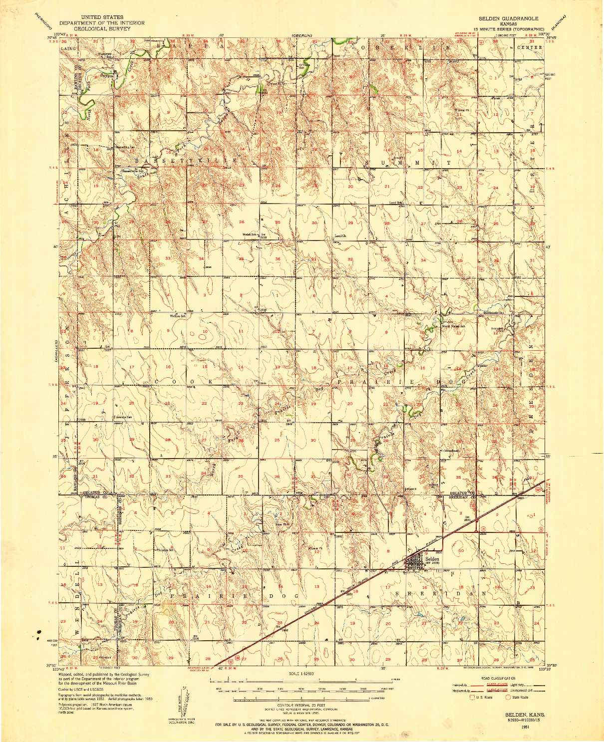 USGS 1:62500-SCALE QUADRANGLE FOR SELDEN, KS 1951