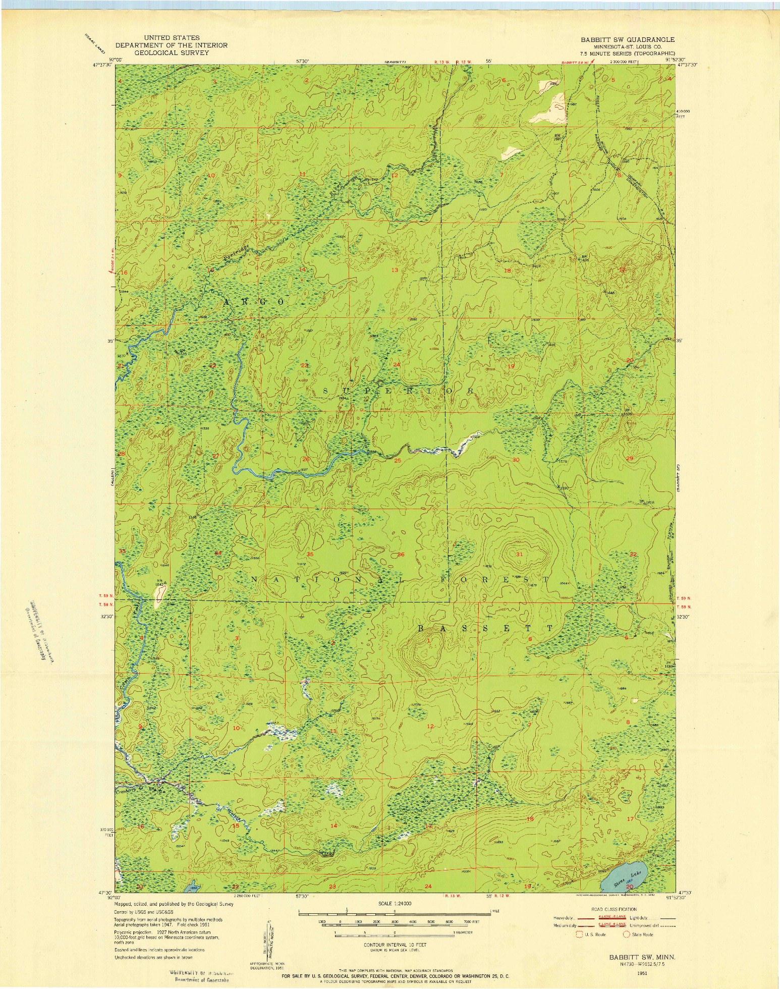 USGS 1:24000-SCALE QUADRANGLE FOR BABBITT SW, MN 1951