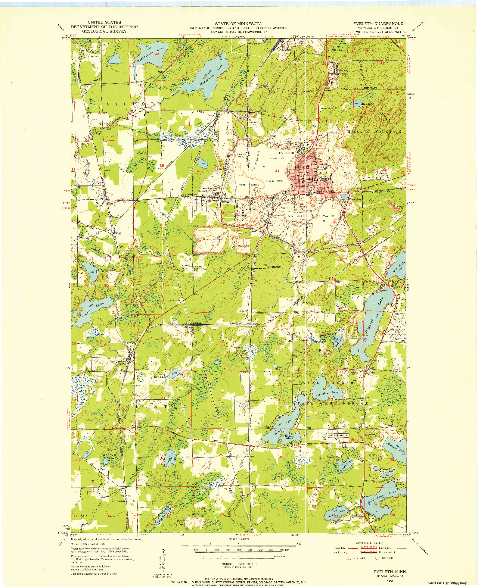 USGS 1:24000-SCALE QUADRANGLE FOR EVELETH, MN 1951