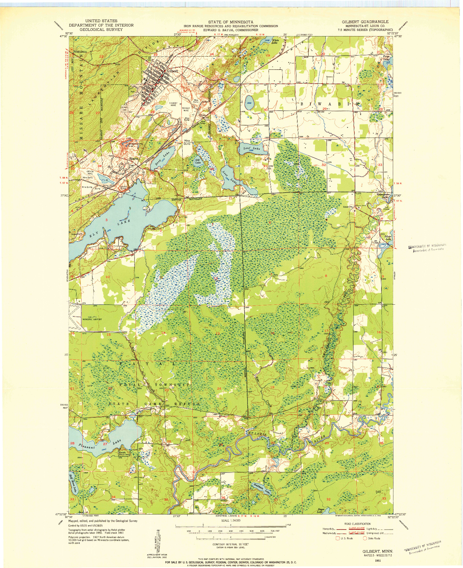 USGS 1:24000-SCALE QUADRANGLE FOR GILBERT, MN 1951