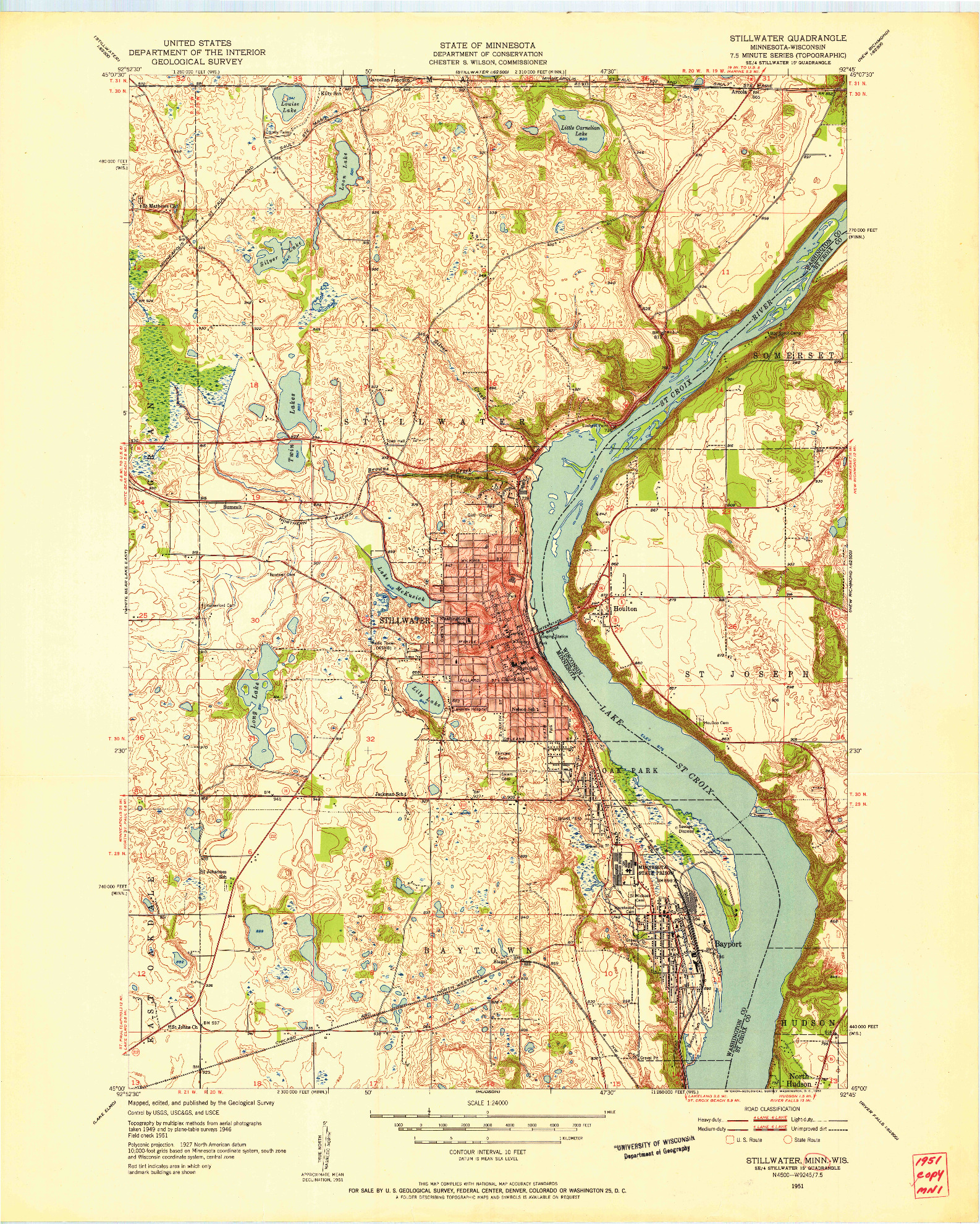 USGS 1:24000-SCALE QUADRANGLE FOR STILLWATER, MN 1951