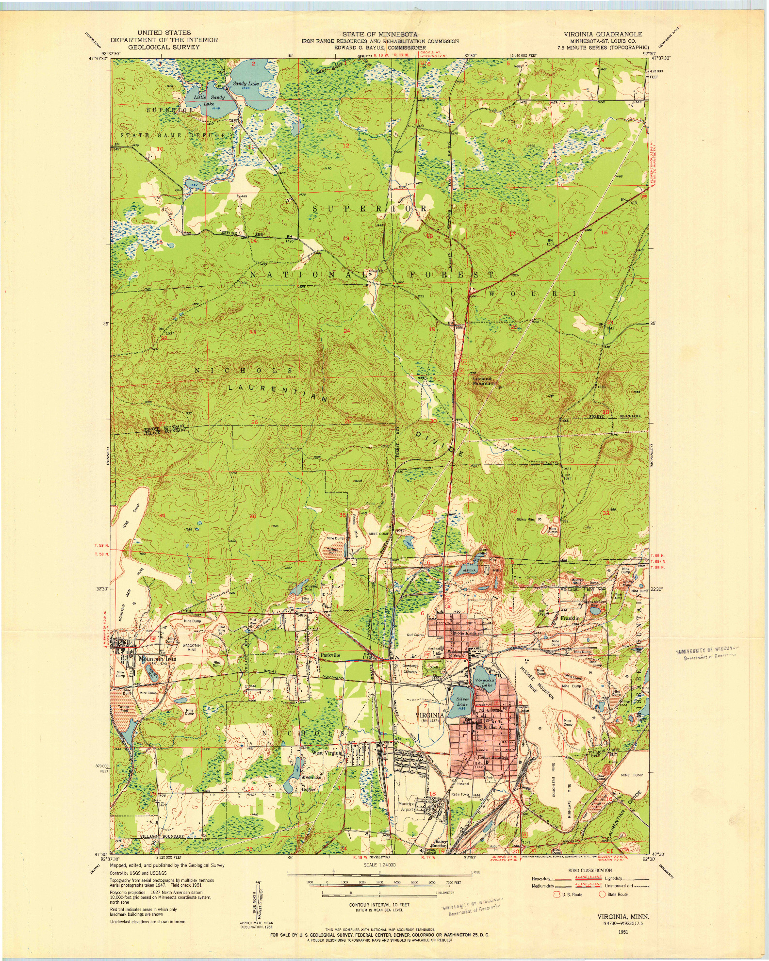 USGS 1:24000-SCALE QUADRANGLE FOR VIRGINIA, MN 1951