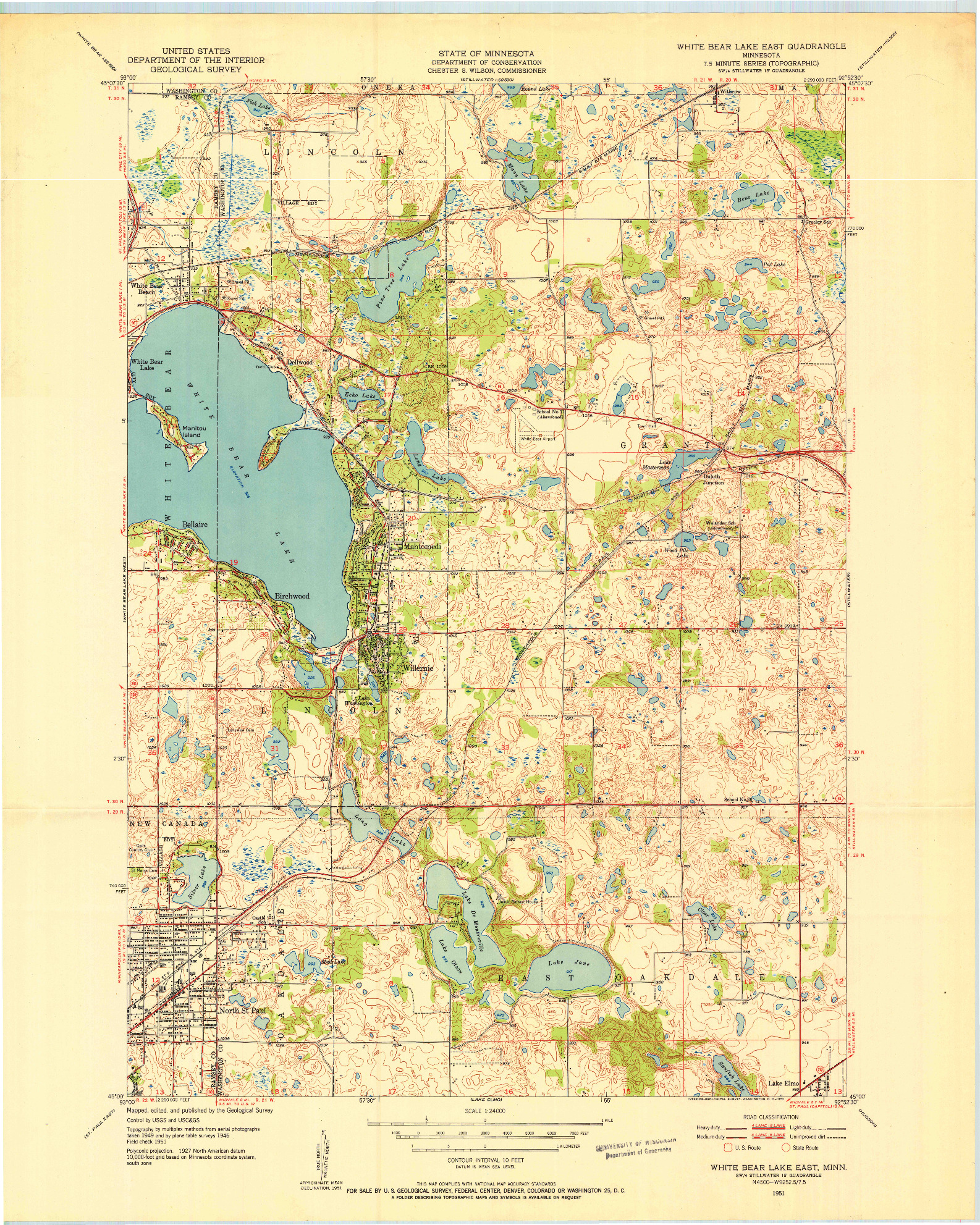 USGS 1:24000-SCALE QUADRANGLE FOR WHITE BEAR LAKE EAST, MN 1951