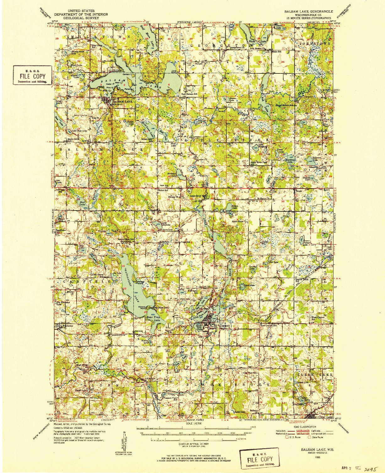 USGS 1:62500-SCALE QUADRANGLE FOR BALSAM LAKE, WI 1950