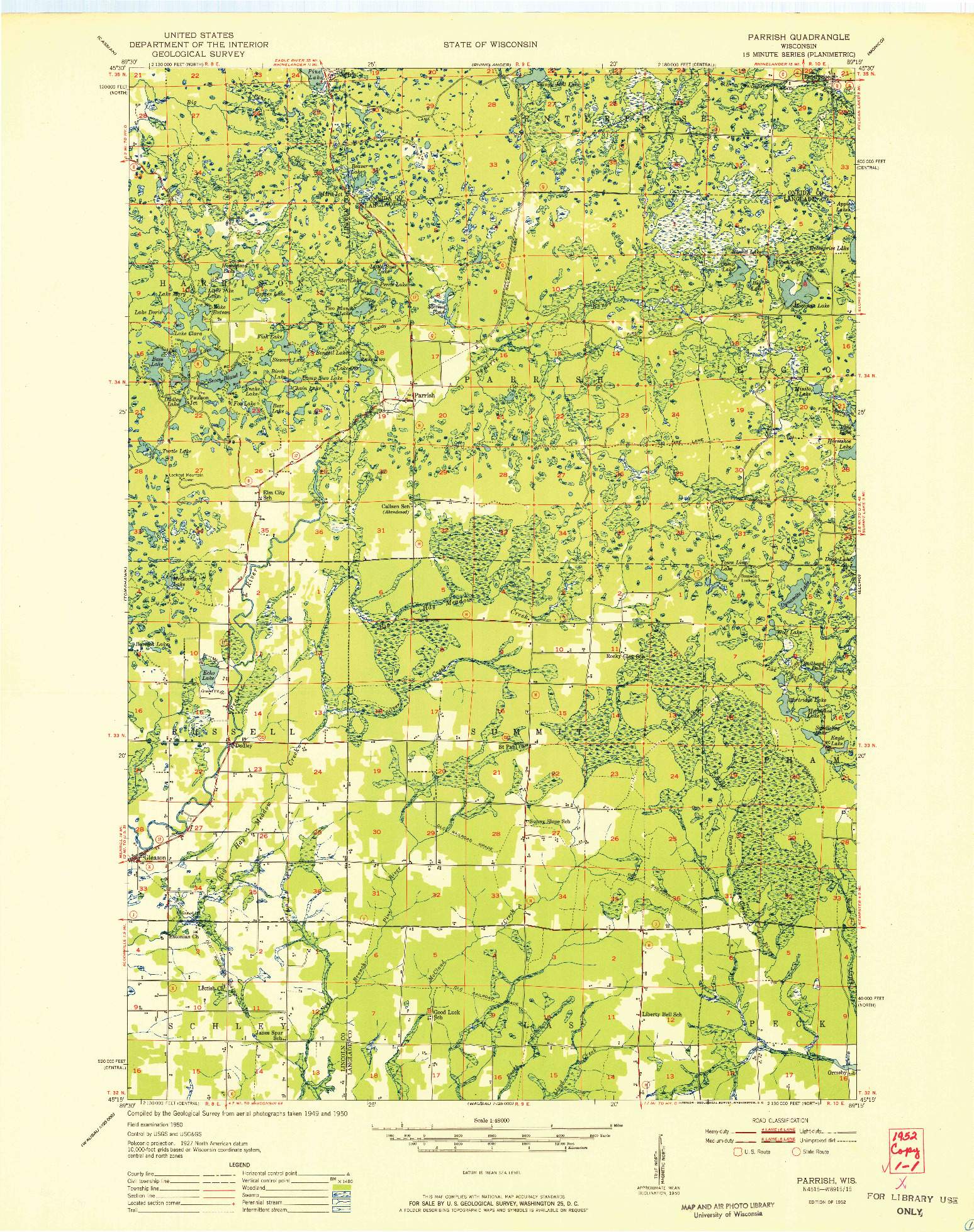 USGS 1:48000-SCALE QUADRANGLE FOR PARRISH, WI 1952