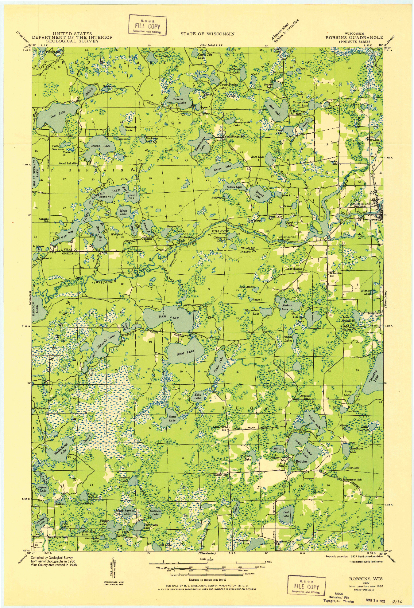 USGS 1:48000-SCALE QUADRANGLE FOR ROBBINS, WI 1930