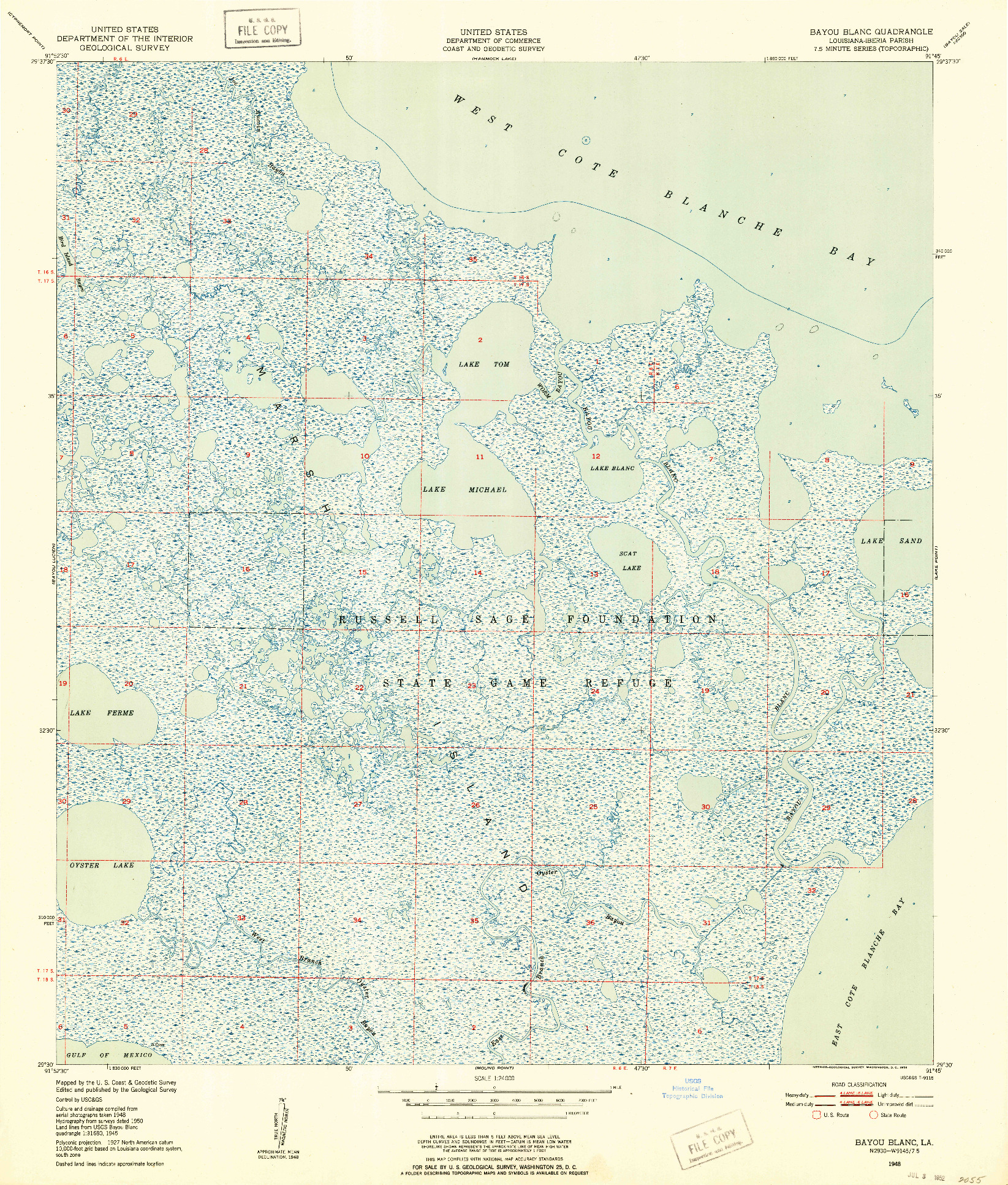 USGS 1:24000-SCALE QUADRANGLE FOR BAYOU BLANC, LA 1948