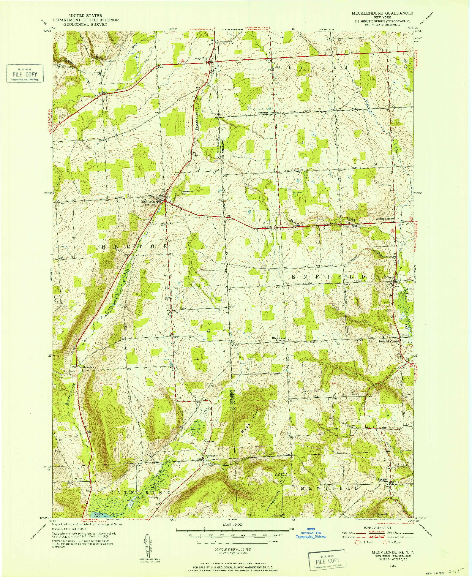 USGS 1:24000-SCALE QUADRANGLE FOR MECKLENBURG, NY 1950