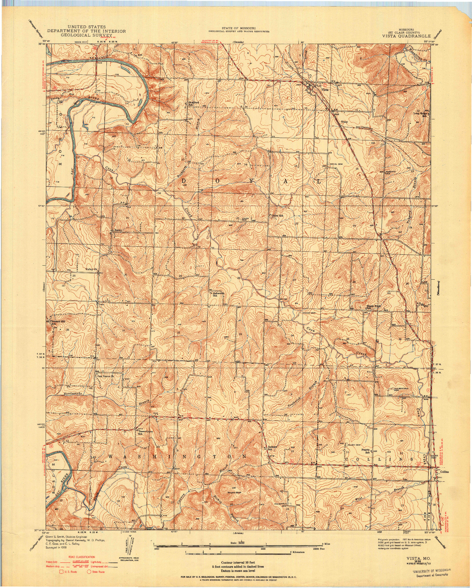 USGS 1:24000-SCALE QUADRANGLE FOR VISTA, MO 1938