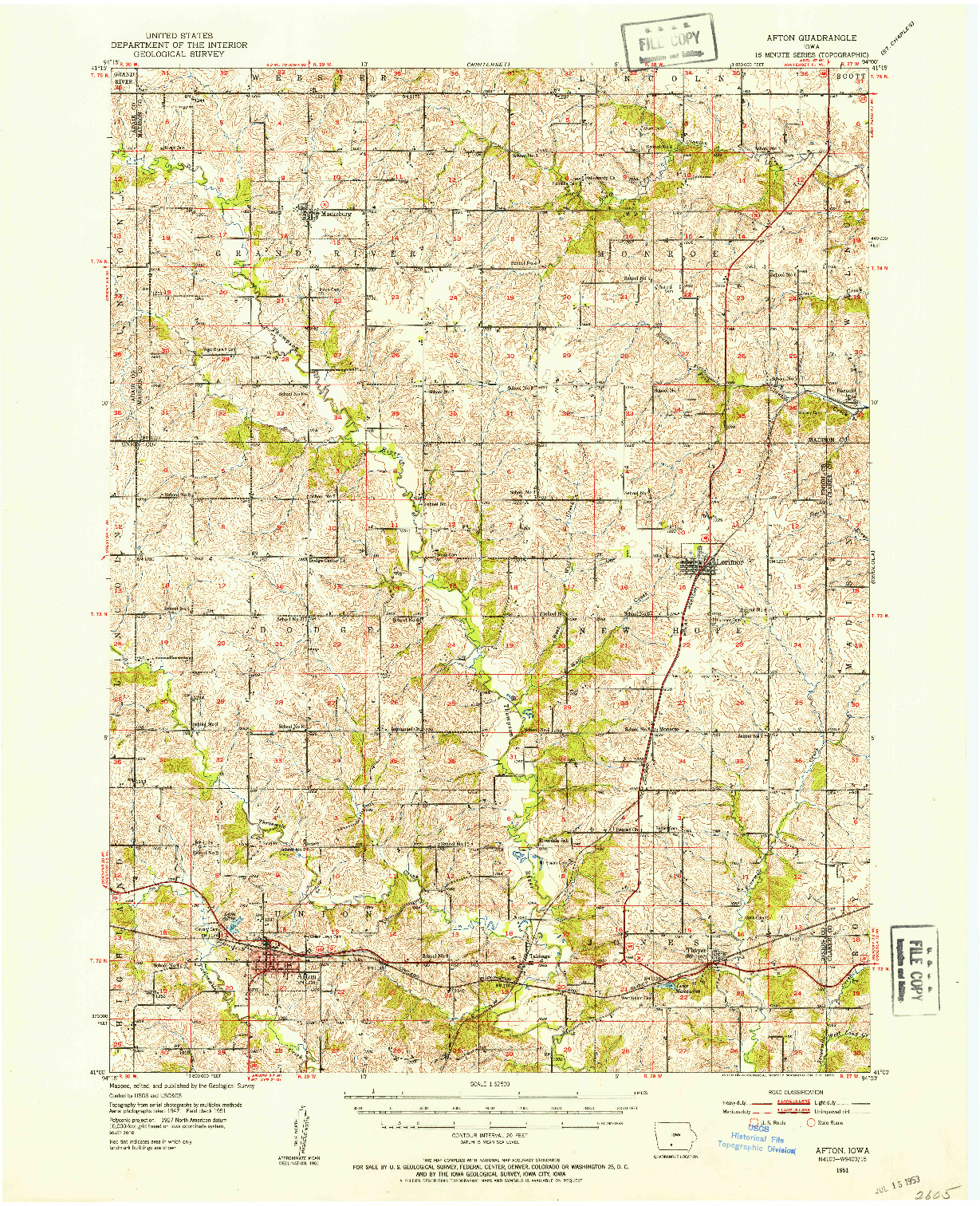 USGS 1:62500-SCALE QUADRANGLE FOR AFTON, IA 1951