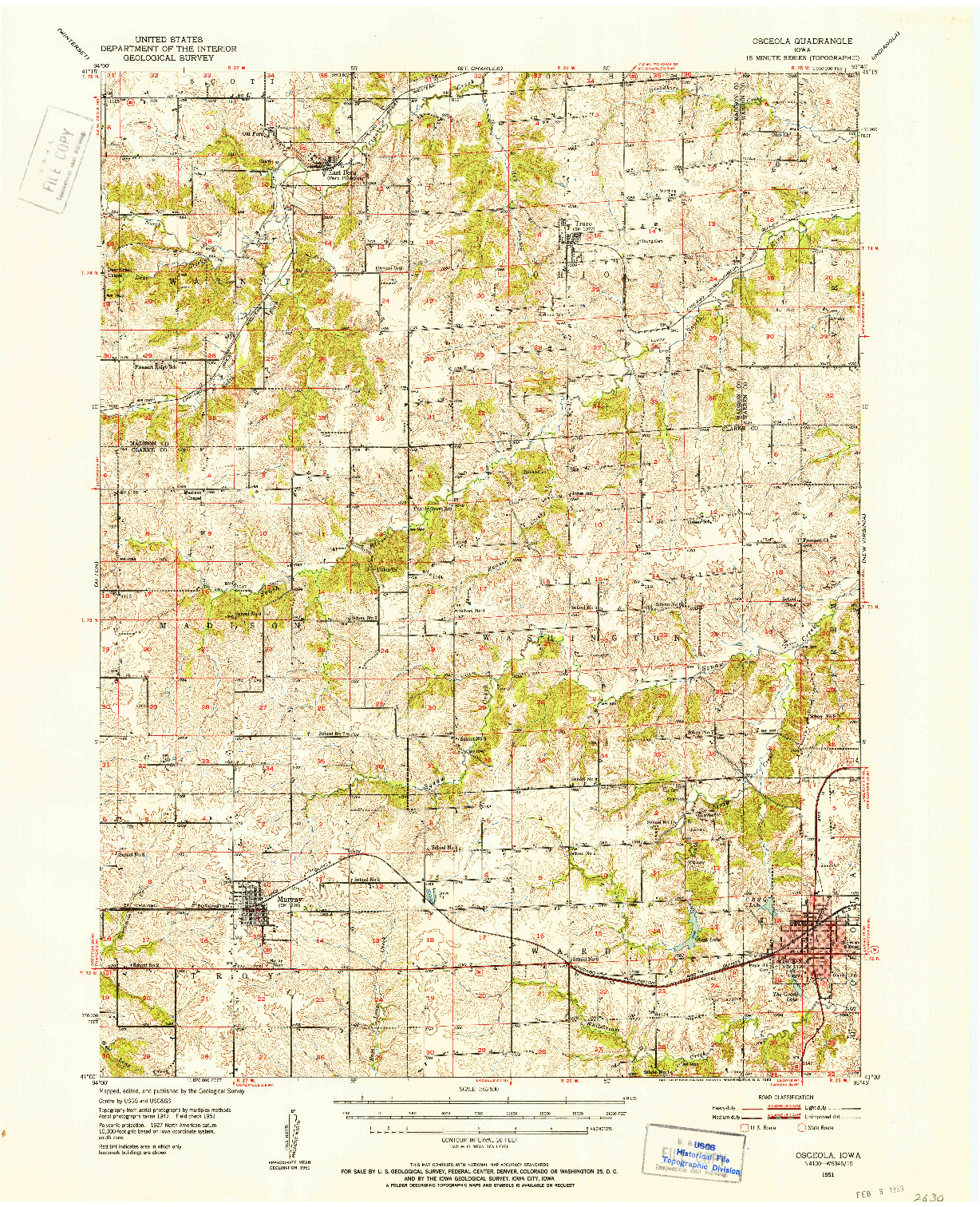 USGS 1:62500-SCALE QUADRANGLE FOR OSCEOLA, IA 1951