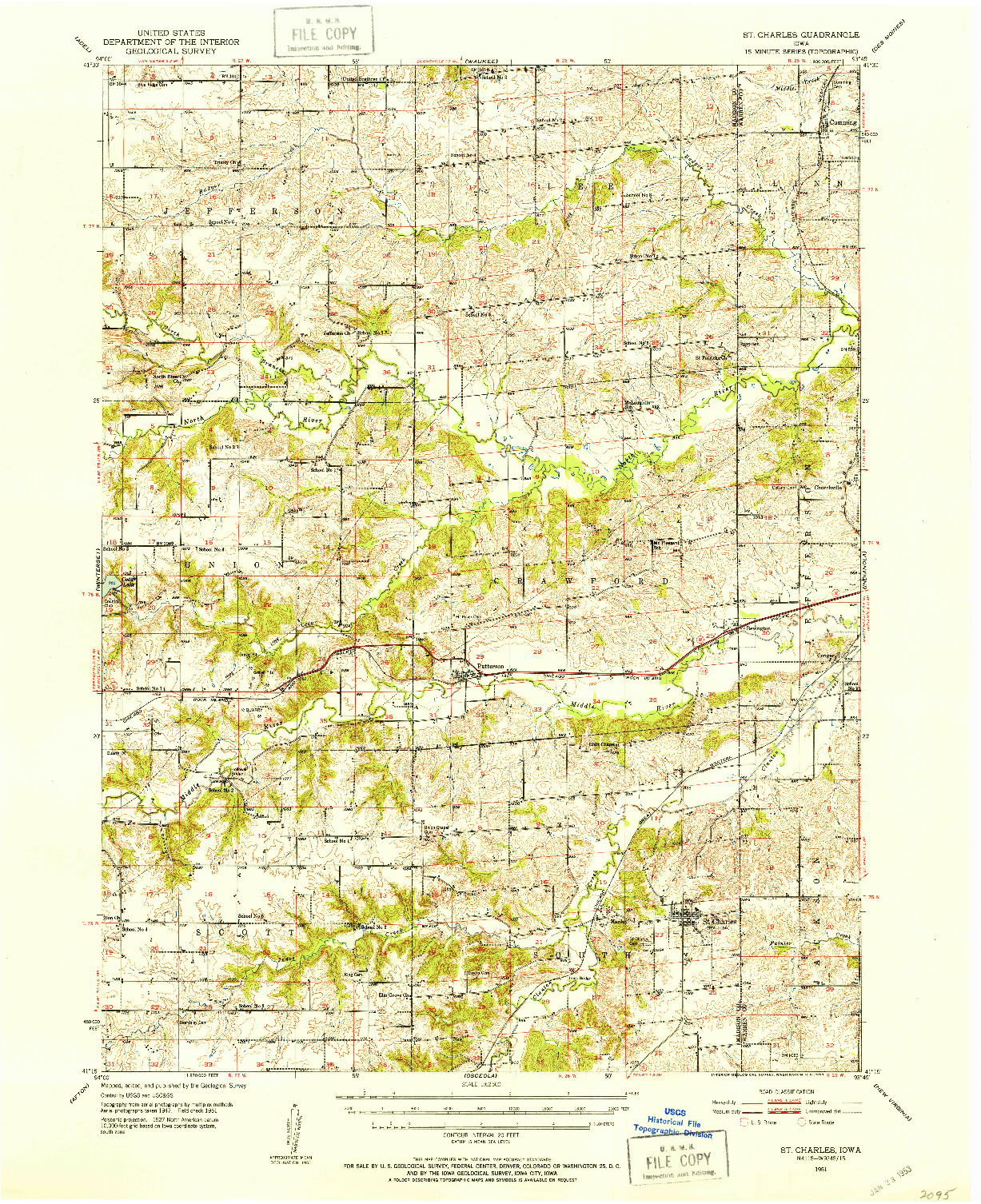 USGS 1:62500-SCALE QUADRANGLE FOR ST. CHARLES, IA 1951