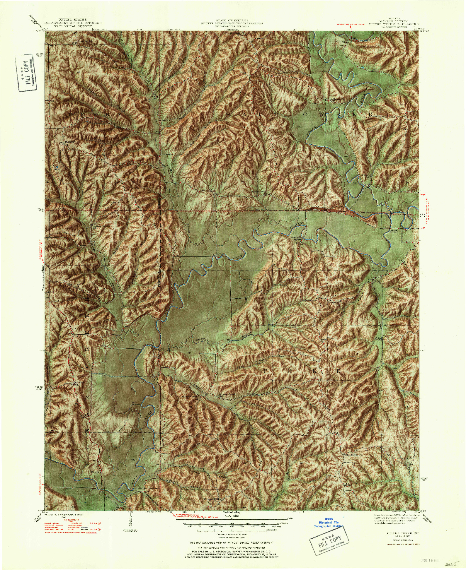 USGS 1:24000-SCALE QUADRANGLE FOR ALLENS CREEK, IN 1947