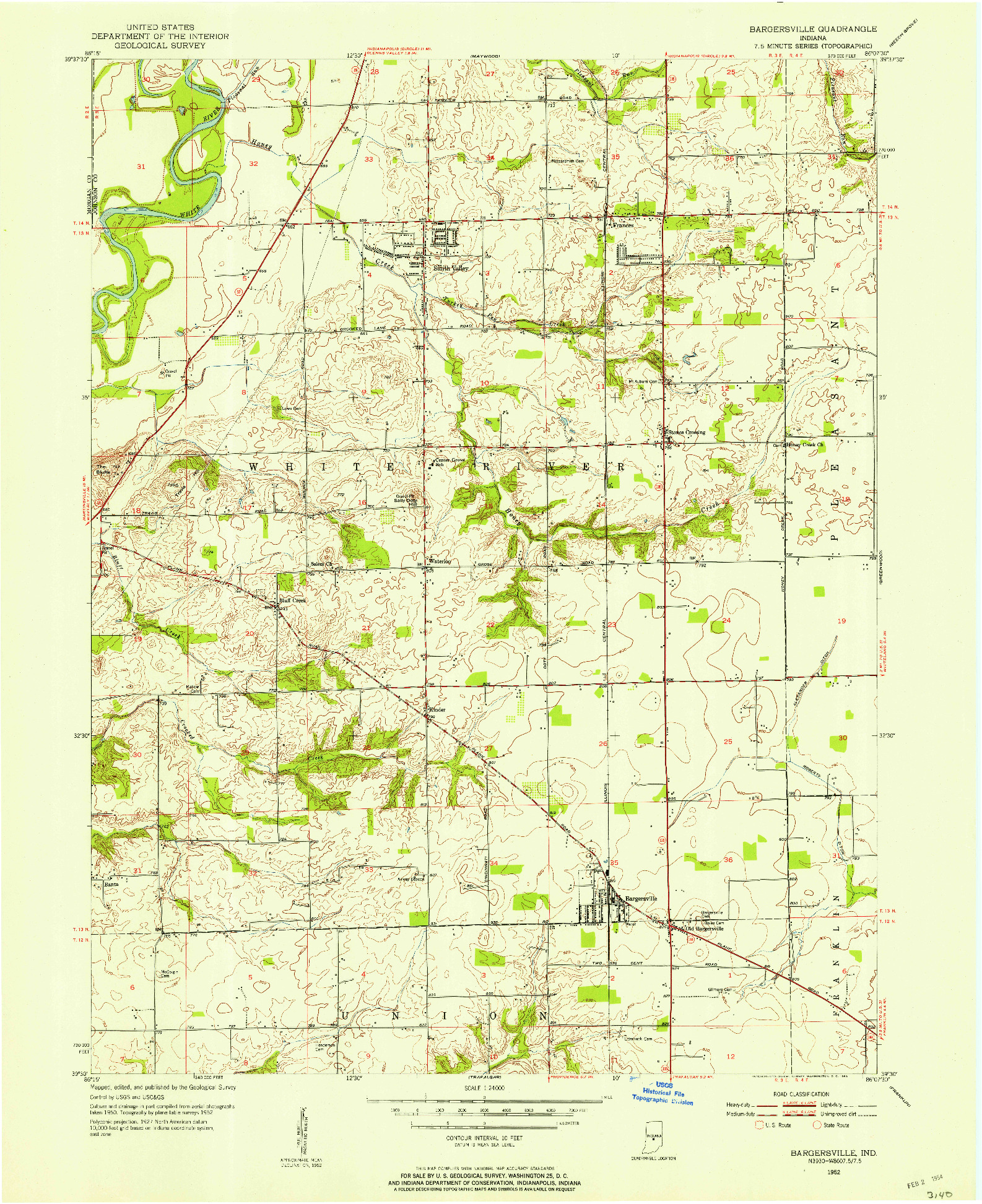 USGS 1:24000-SCALE QUADRANGLE FOR BARGERSVILLE, IN 1952