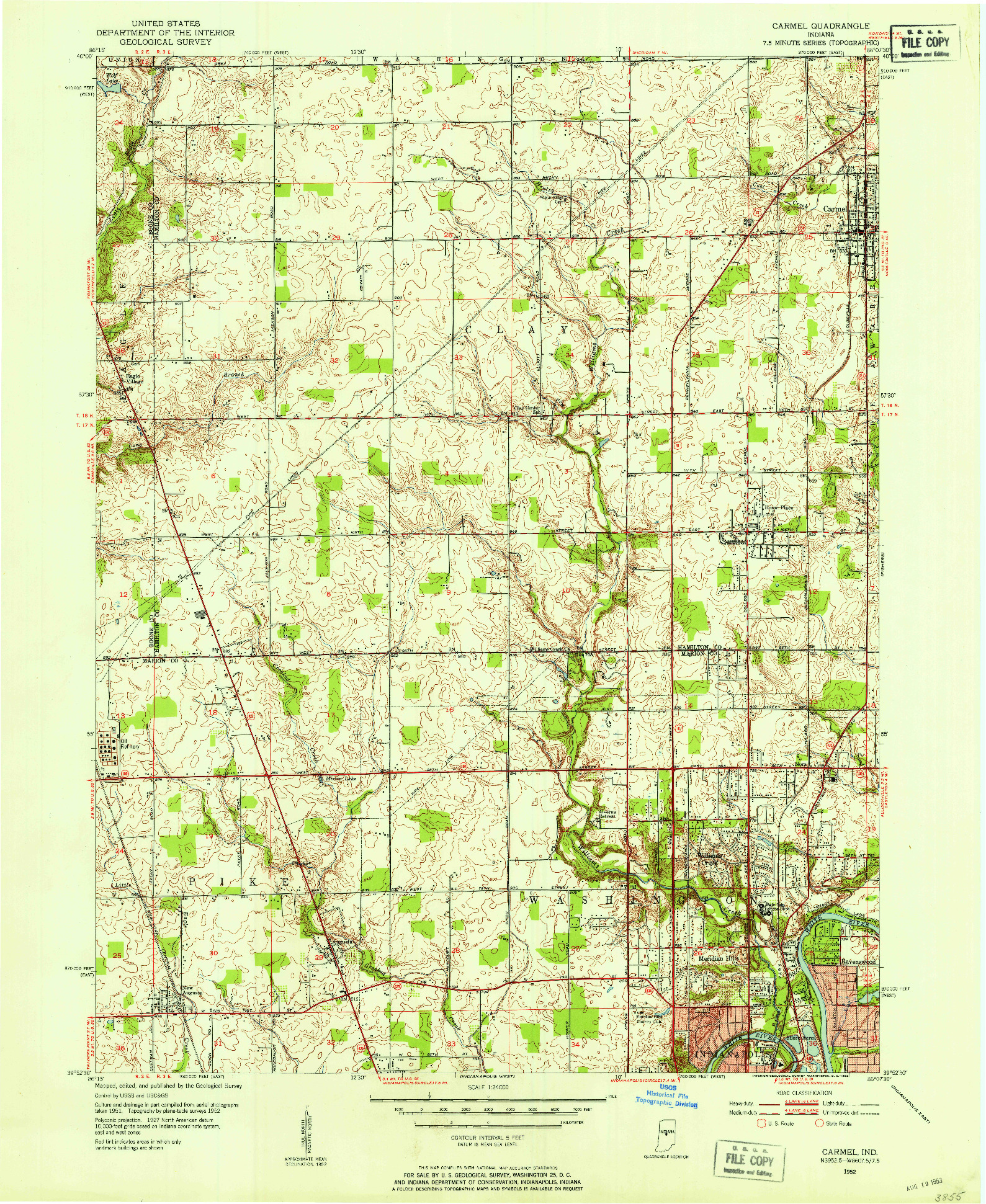 USGS 1:24000-SCALE QUADRANGLE FOR CARMEL, IN 1952
